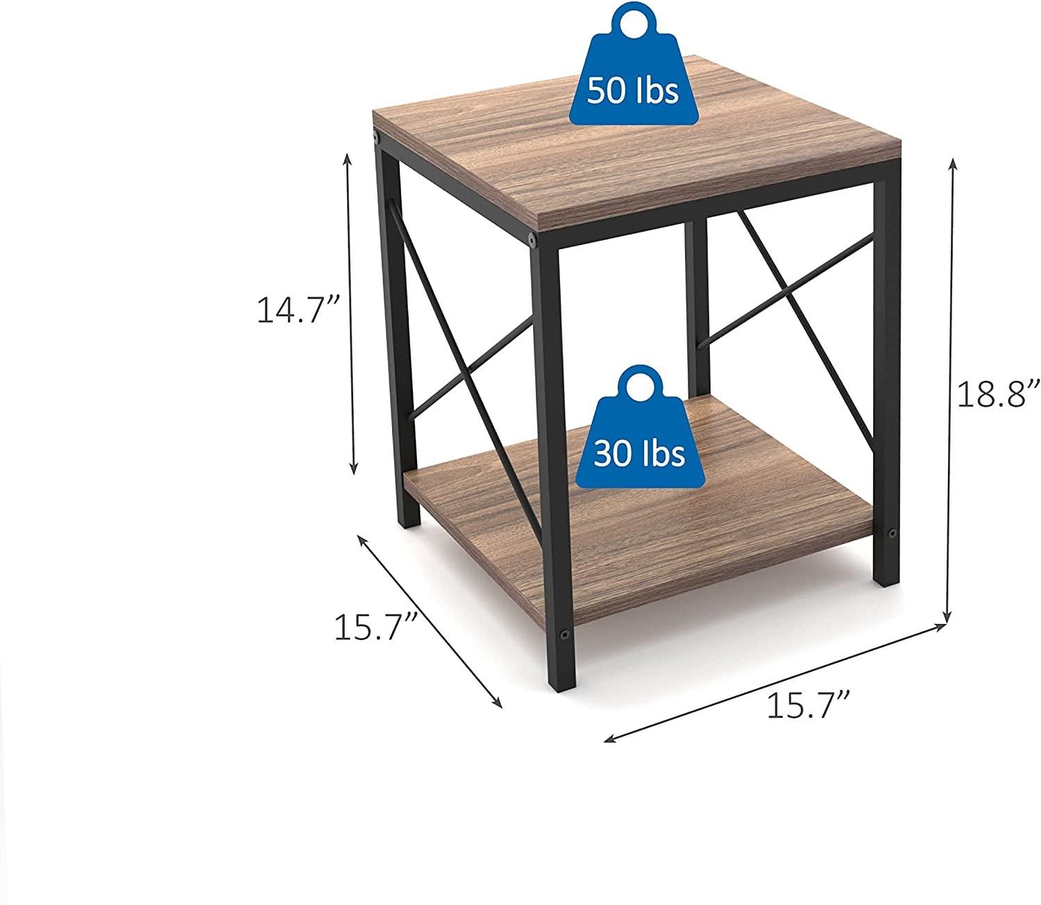 Set of Two Mod Walnut and Black End Tables