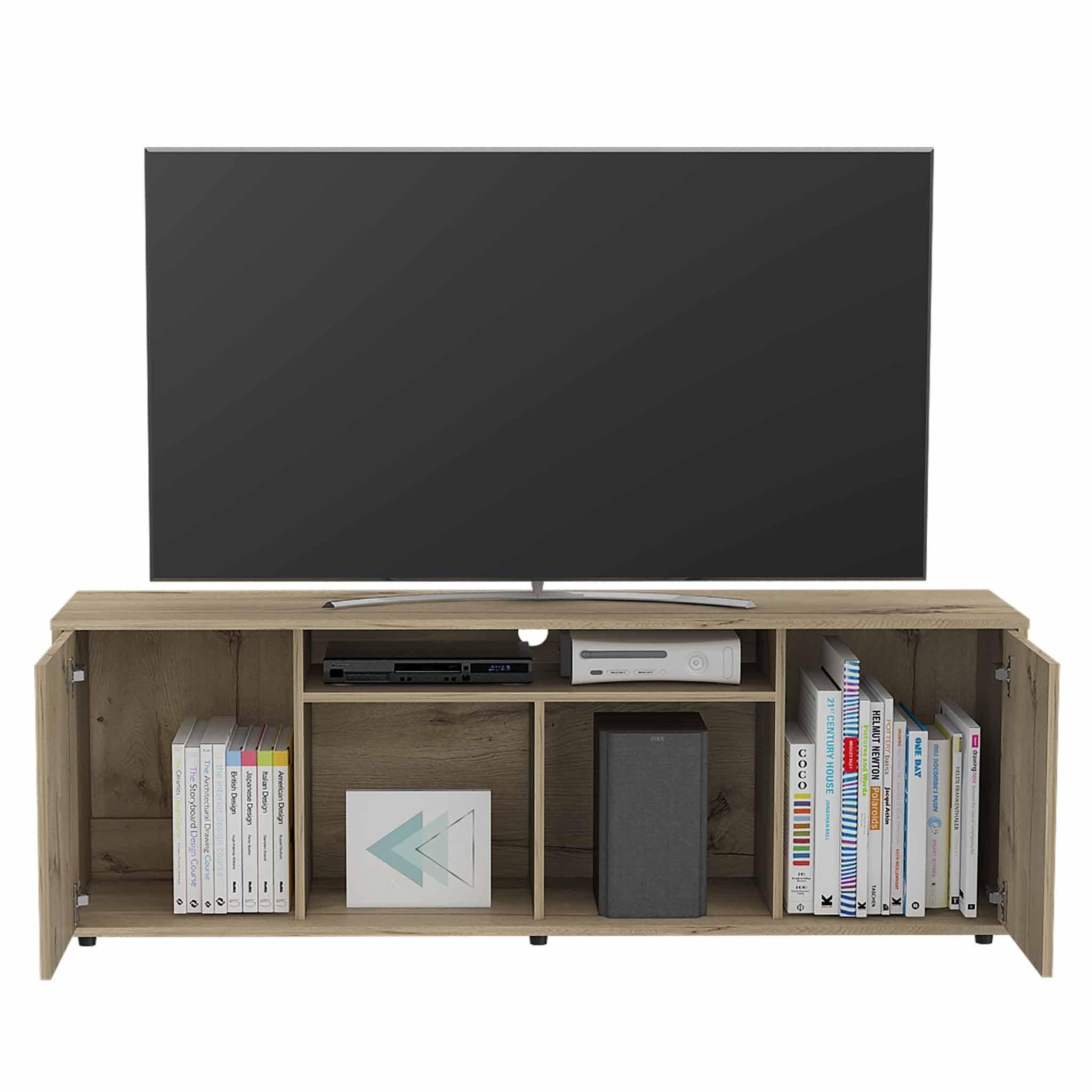 Rustic Natural TV Stand Media Center with Two Cabinets