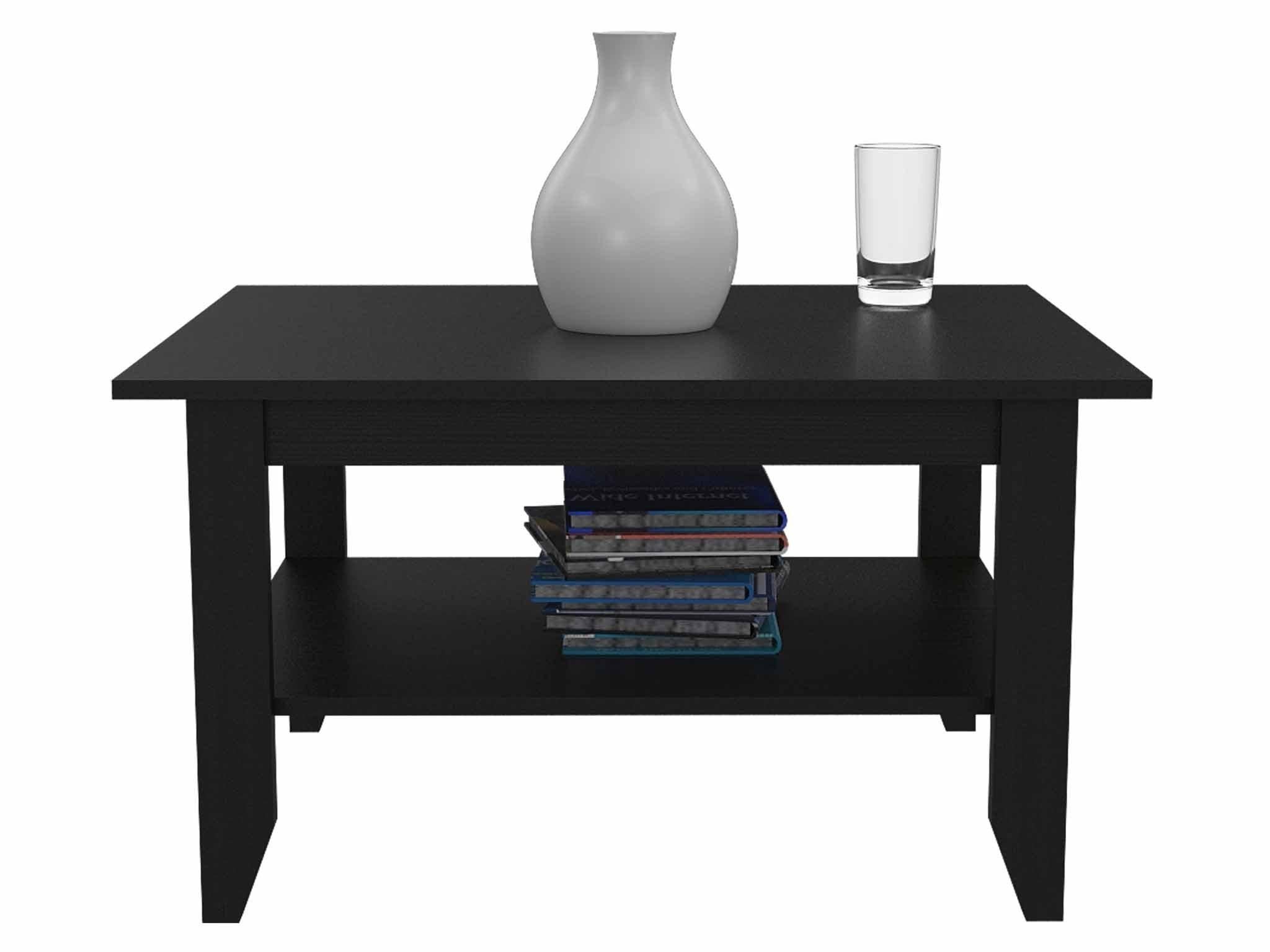 Modern Jet Black Coffee Table with Shelf