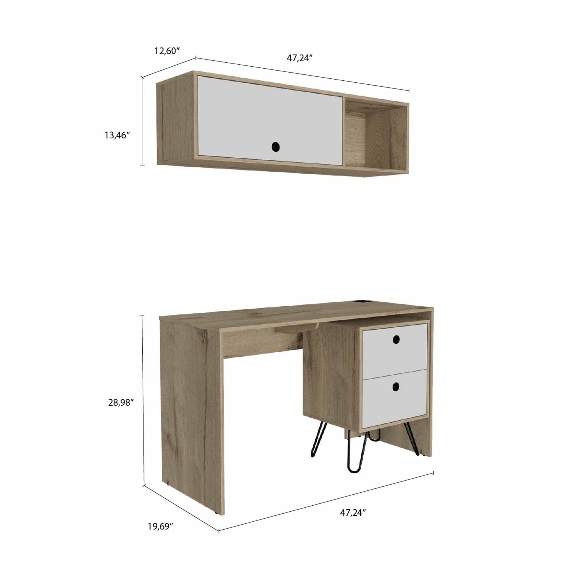 Mod White and Natural Two Piece Desk and Shelve Set