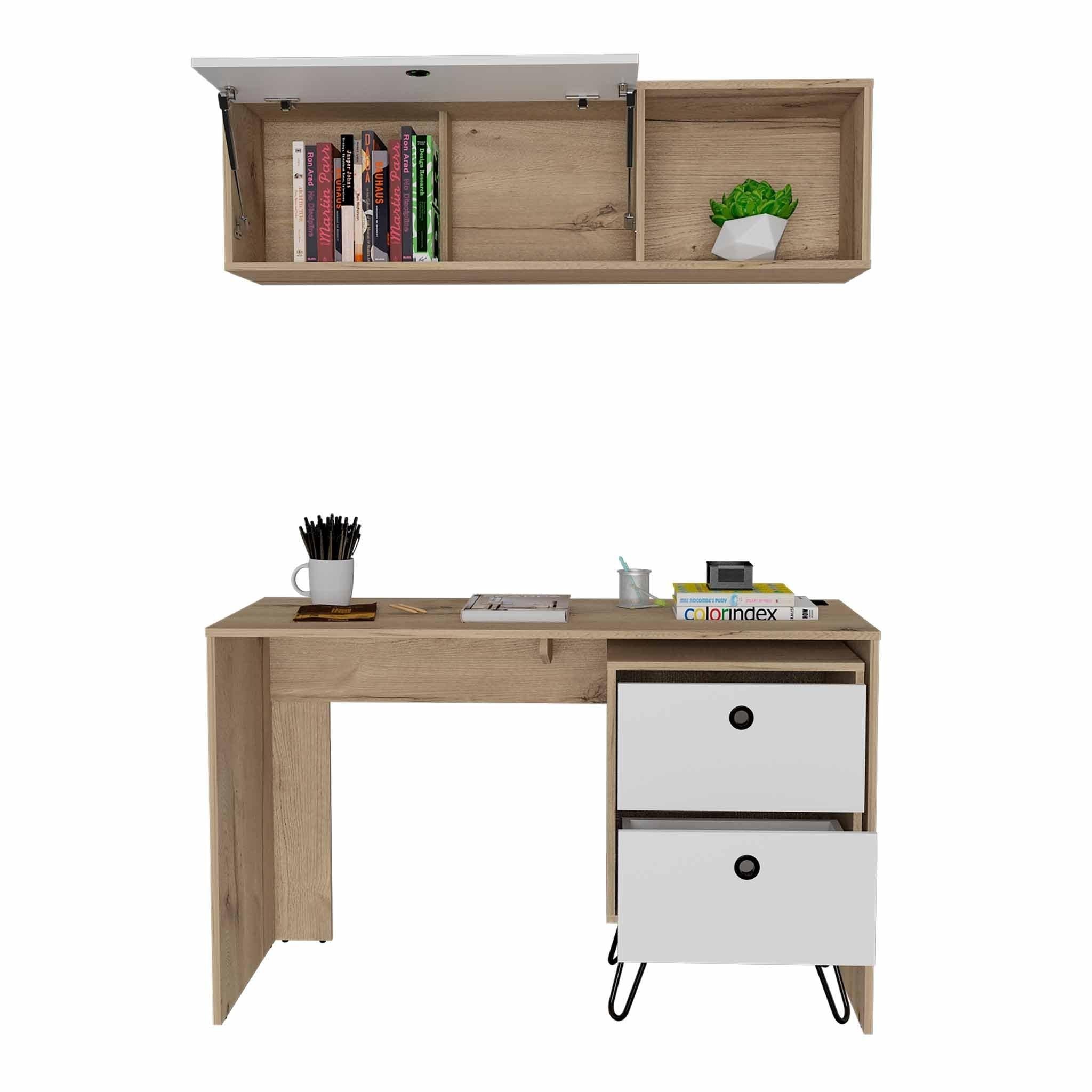 Mod White and Natural Two Piece Desk and Shelve Set