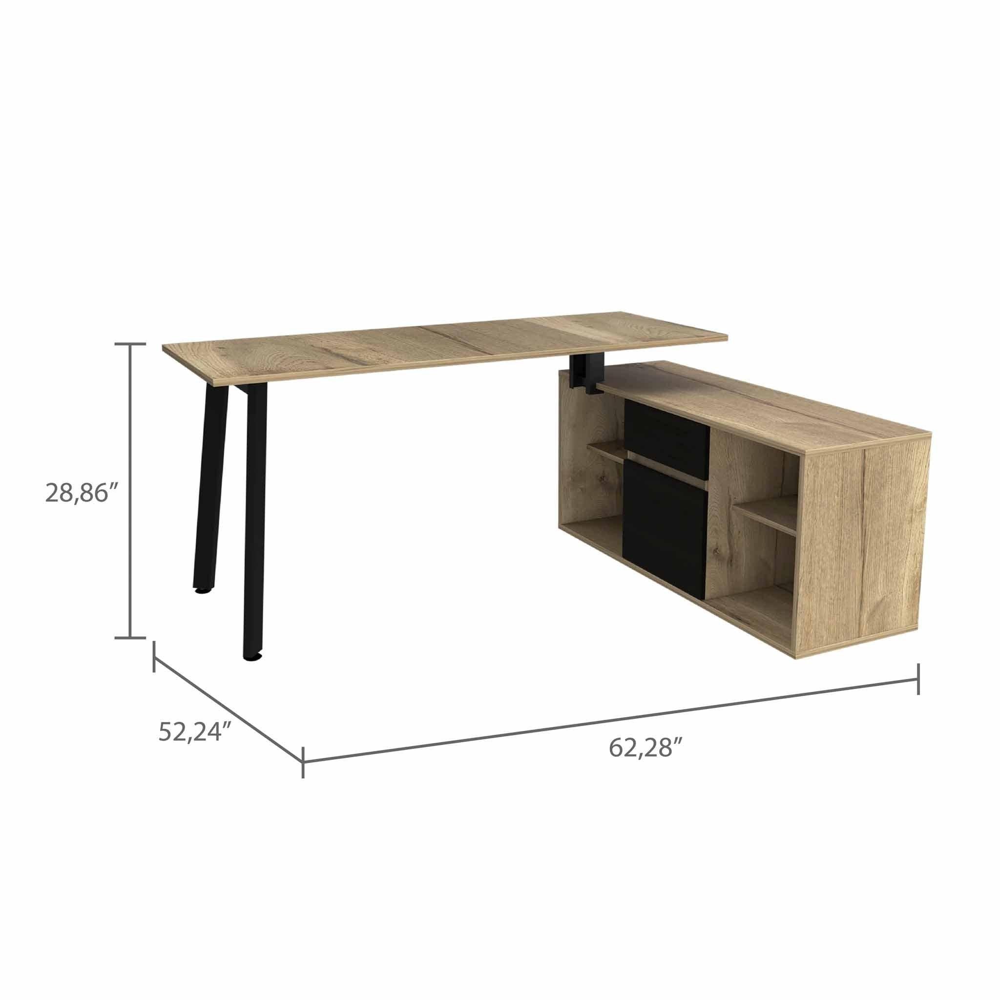 Light Oak and Black L Shaped Computer Desk