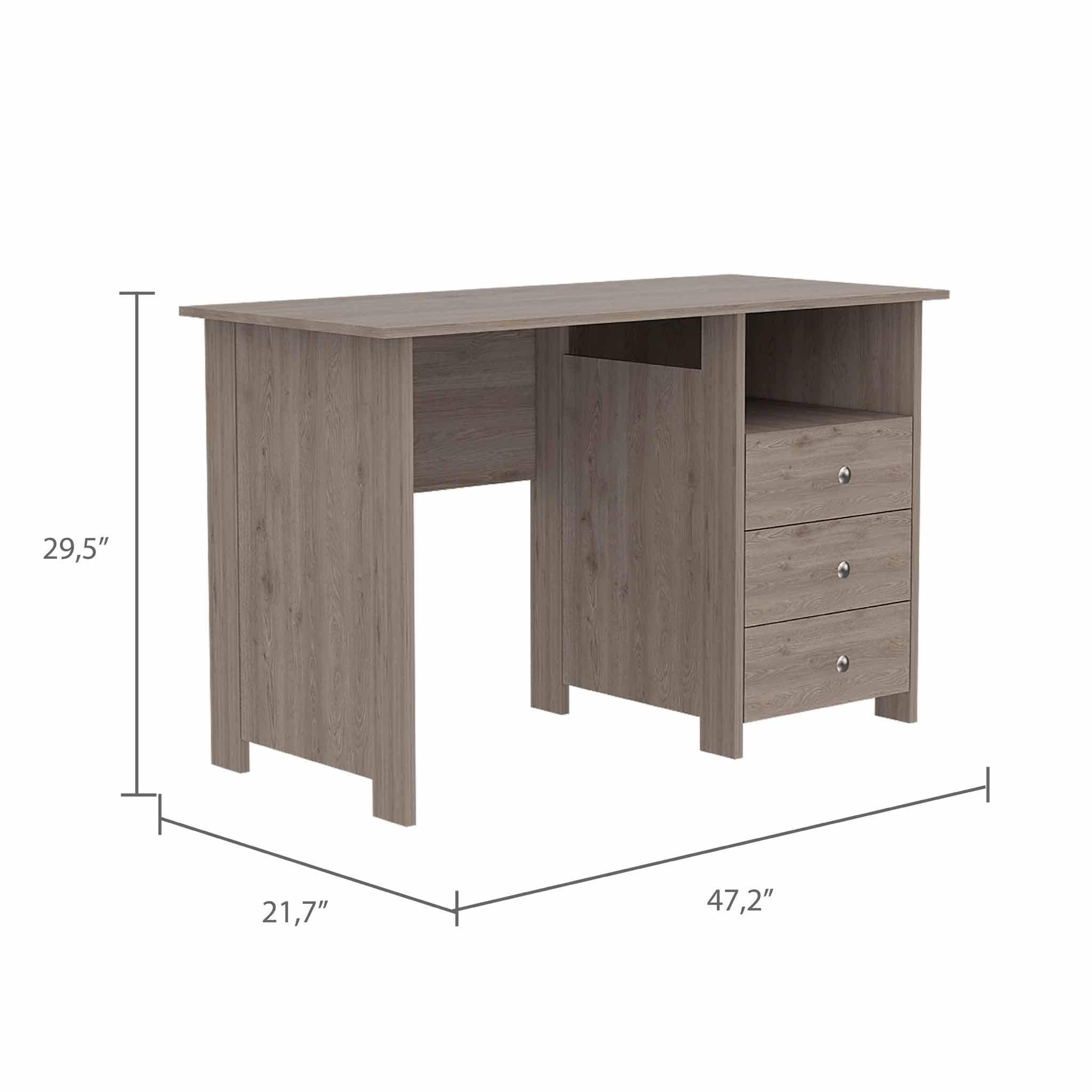 Nory Light Gray Oak Three Drawers Computer Desk