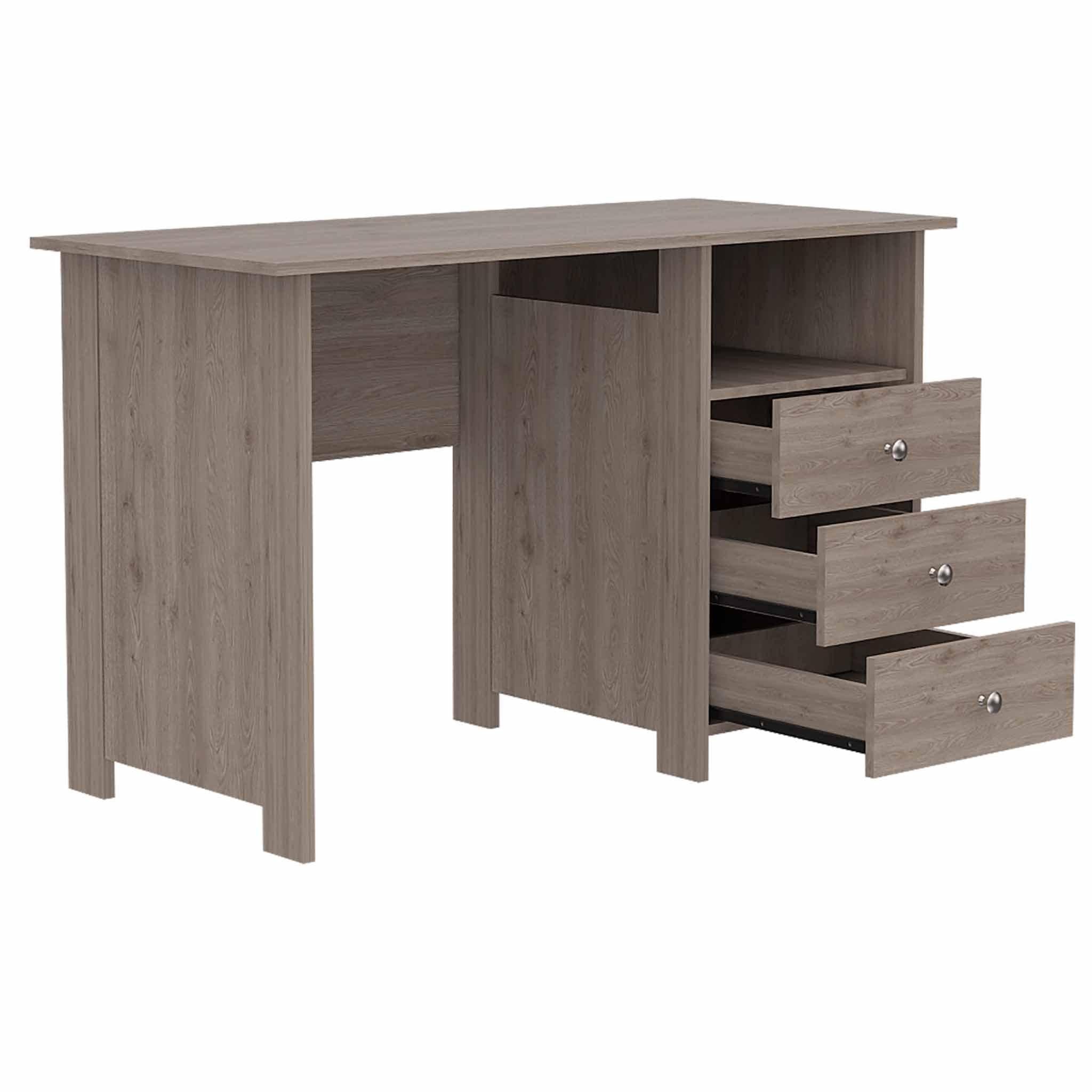 Nory Light Gray Oak Three Drawers Computer Desk