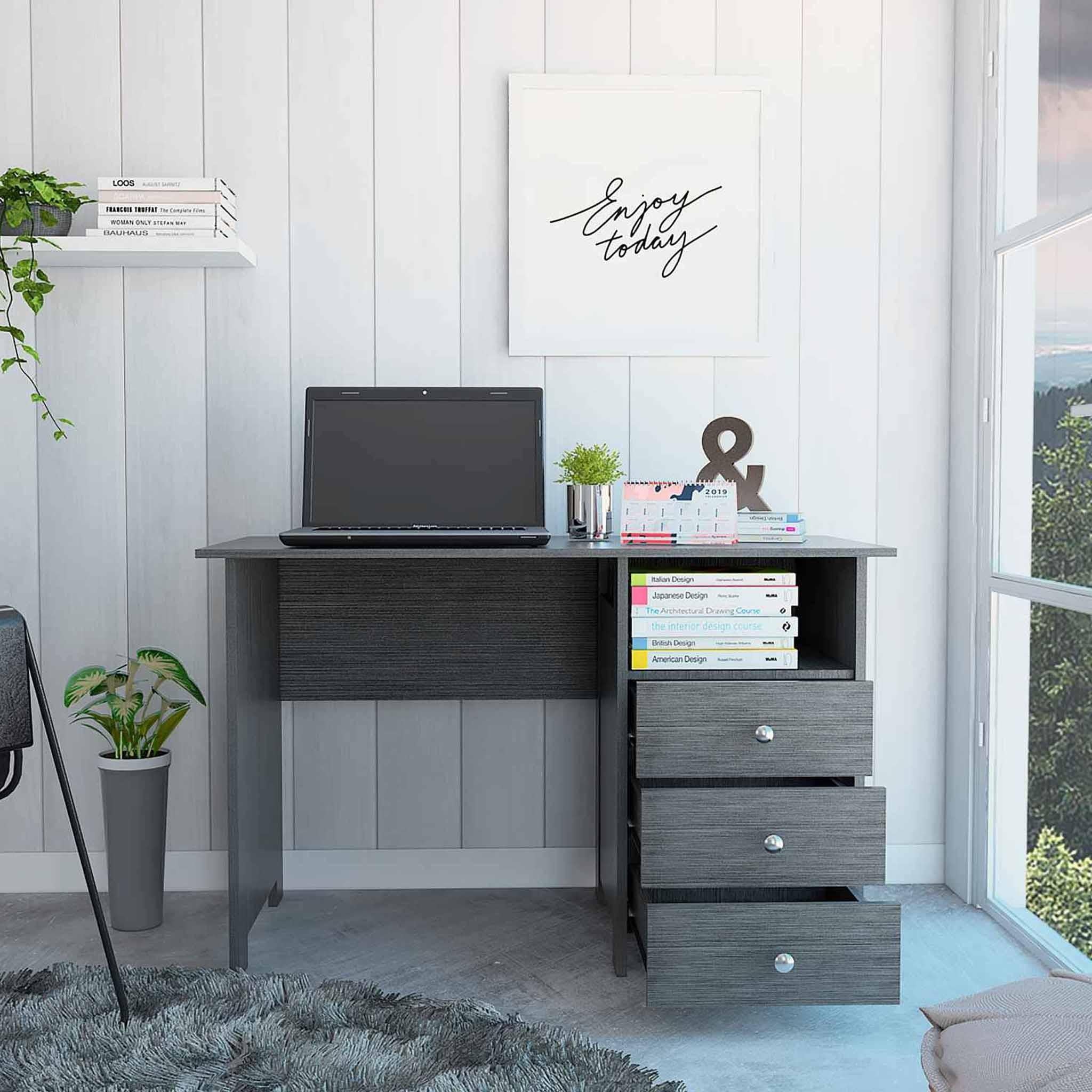 Nory Gray Oak Three Drawers Computer Desk