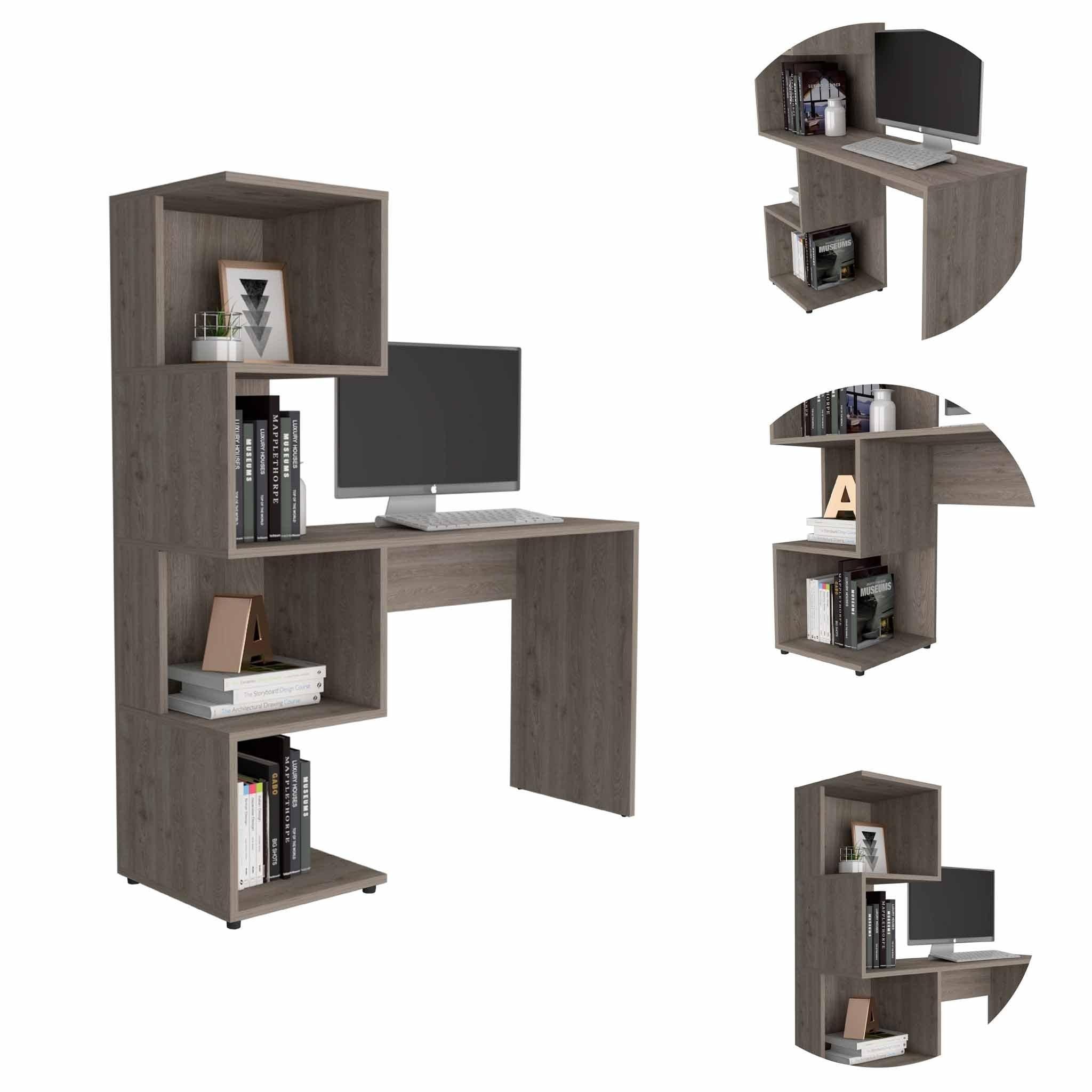 Modern Cubby Light Gray Computer Desk and Bookcase