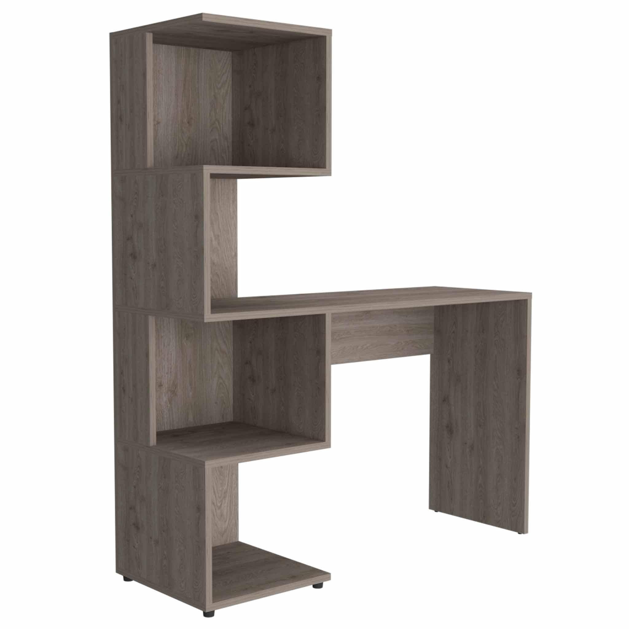 Modern Cubby Light Gray Computer Desk and Bookcase