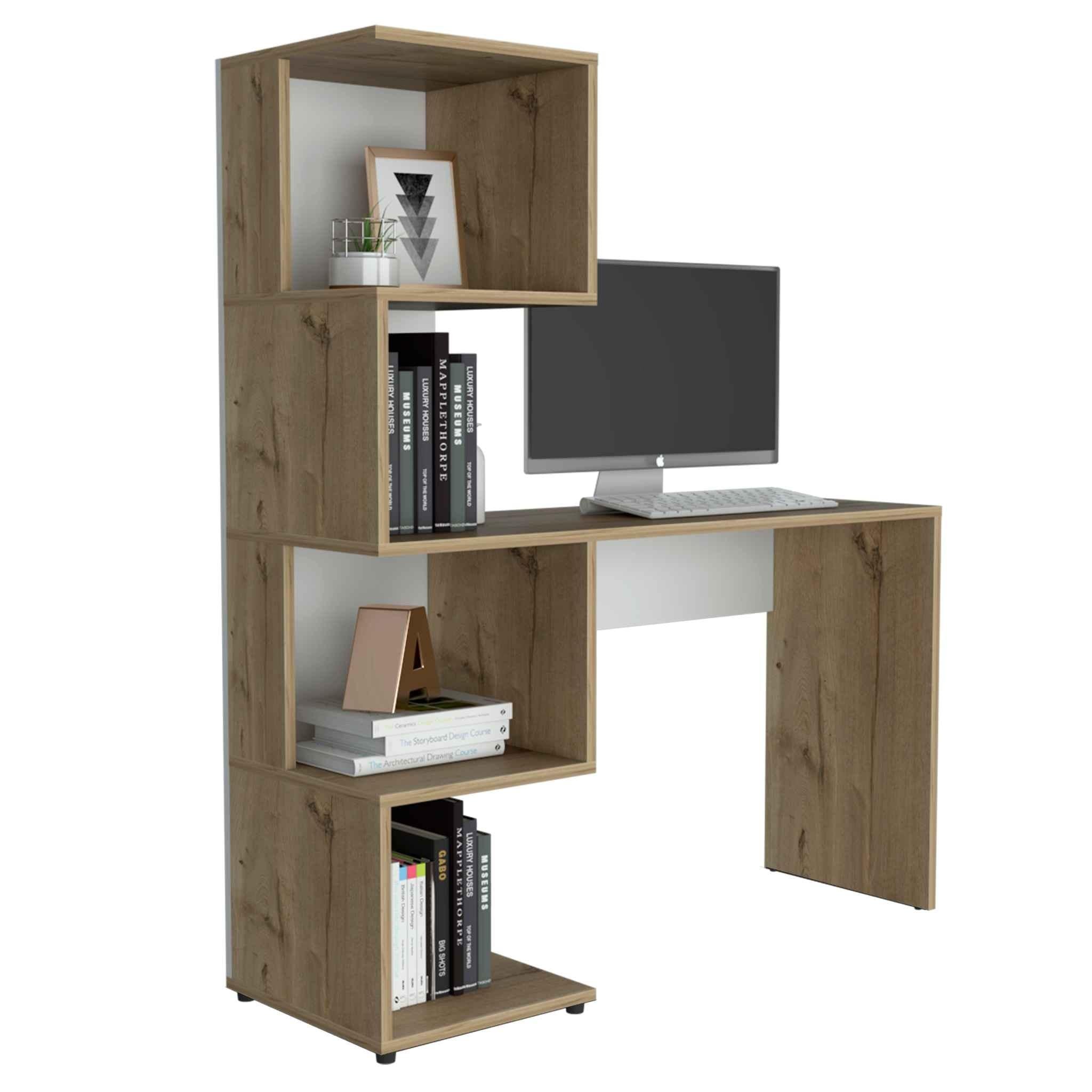 Modern Cubby White Computer Desk and Bookcase