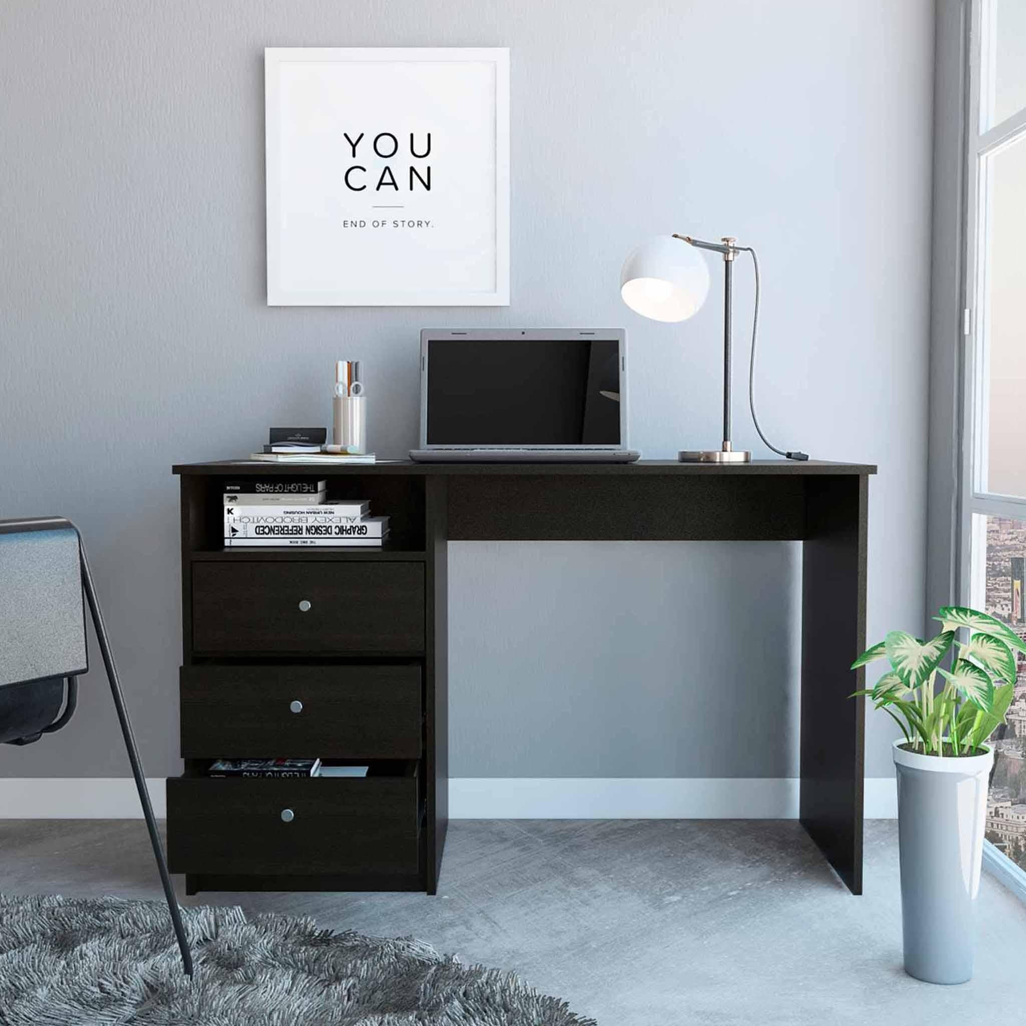 Torino Black Three Drawer Computer Desk