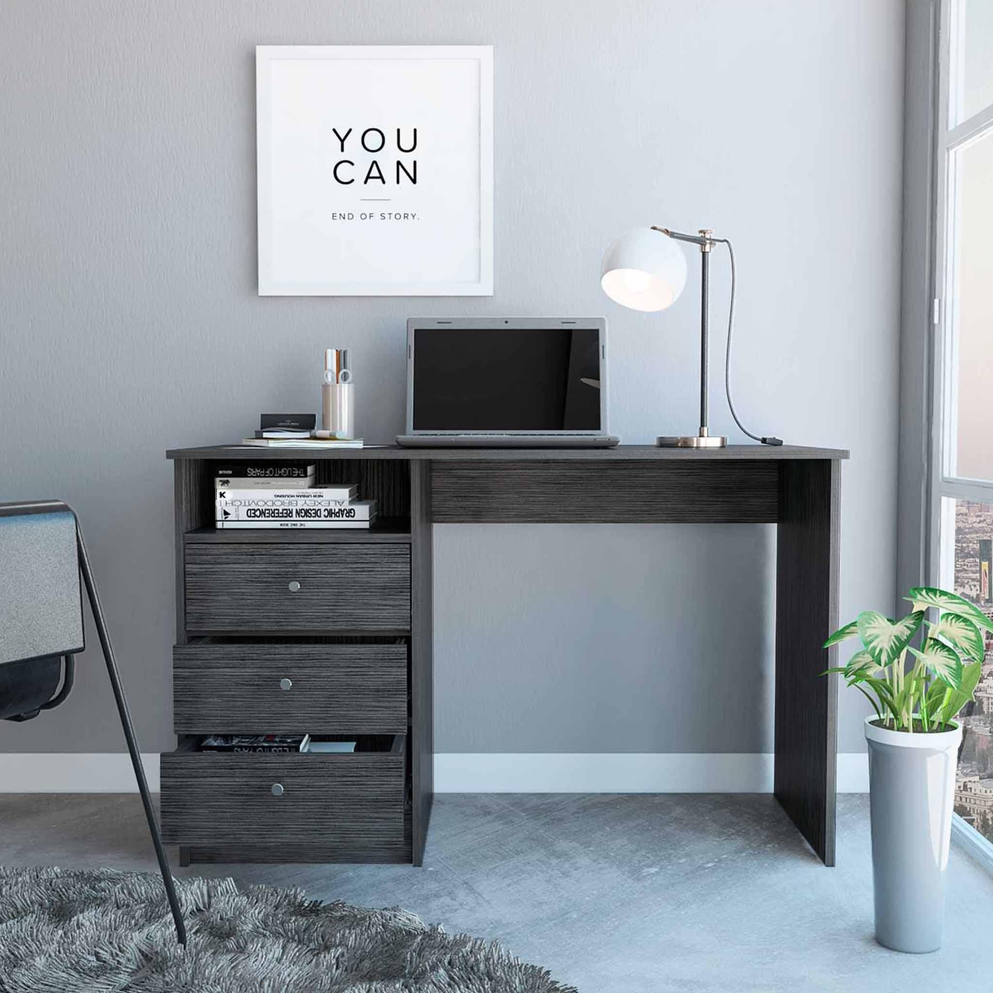 Torino Gray Oak Three Drawer Computer Desk