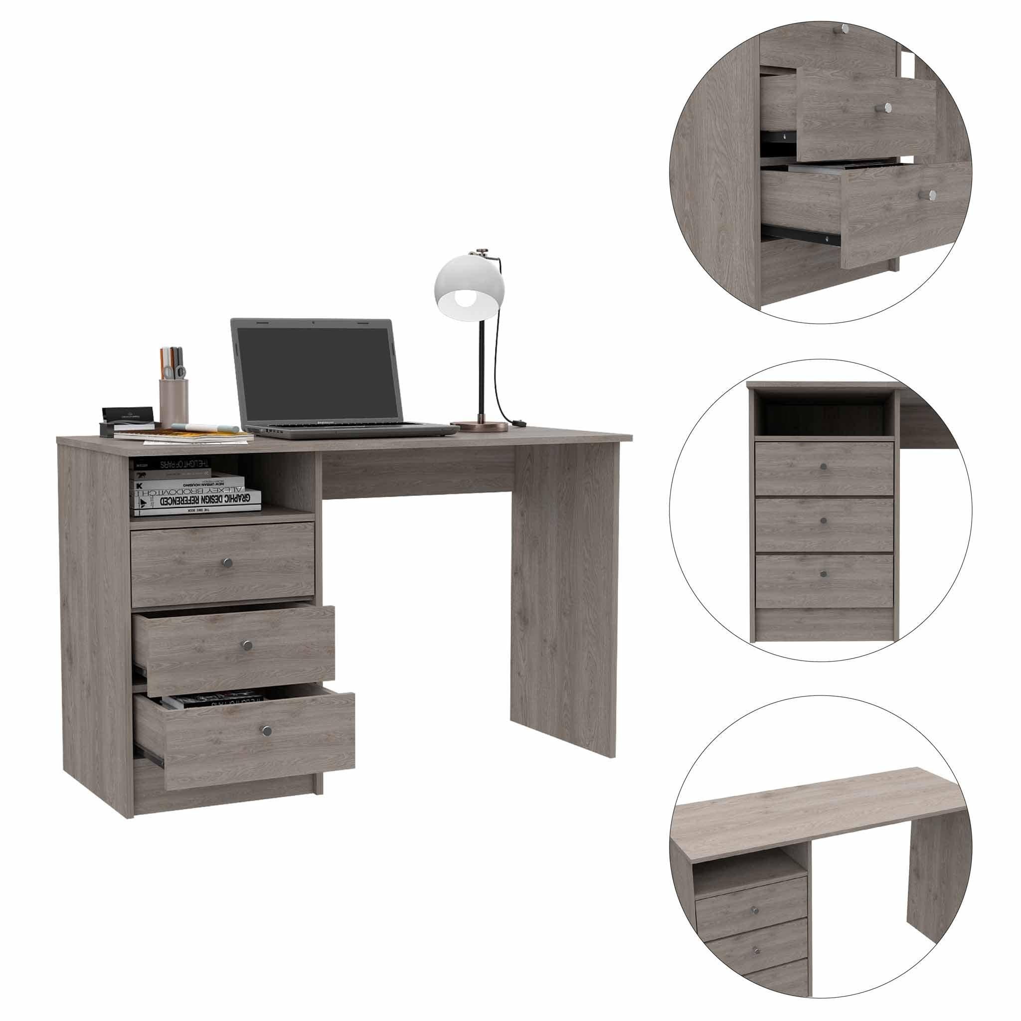 Torino Light Gray Three Drawer Computer Desk