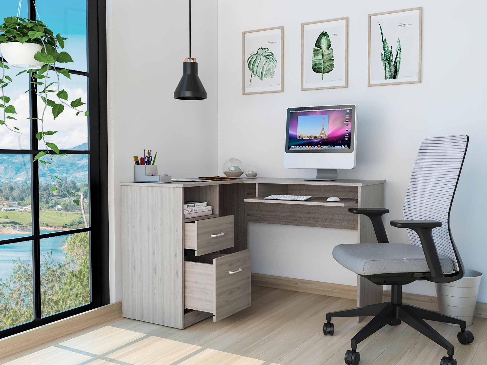 Thorpe Light Gray L Shaped Computer Desk