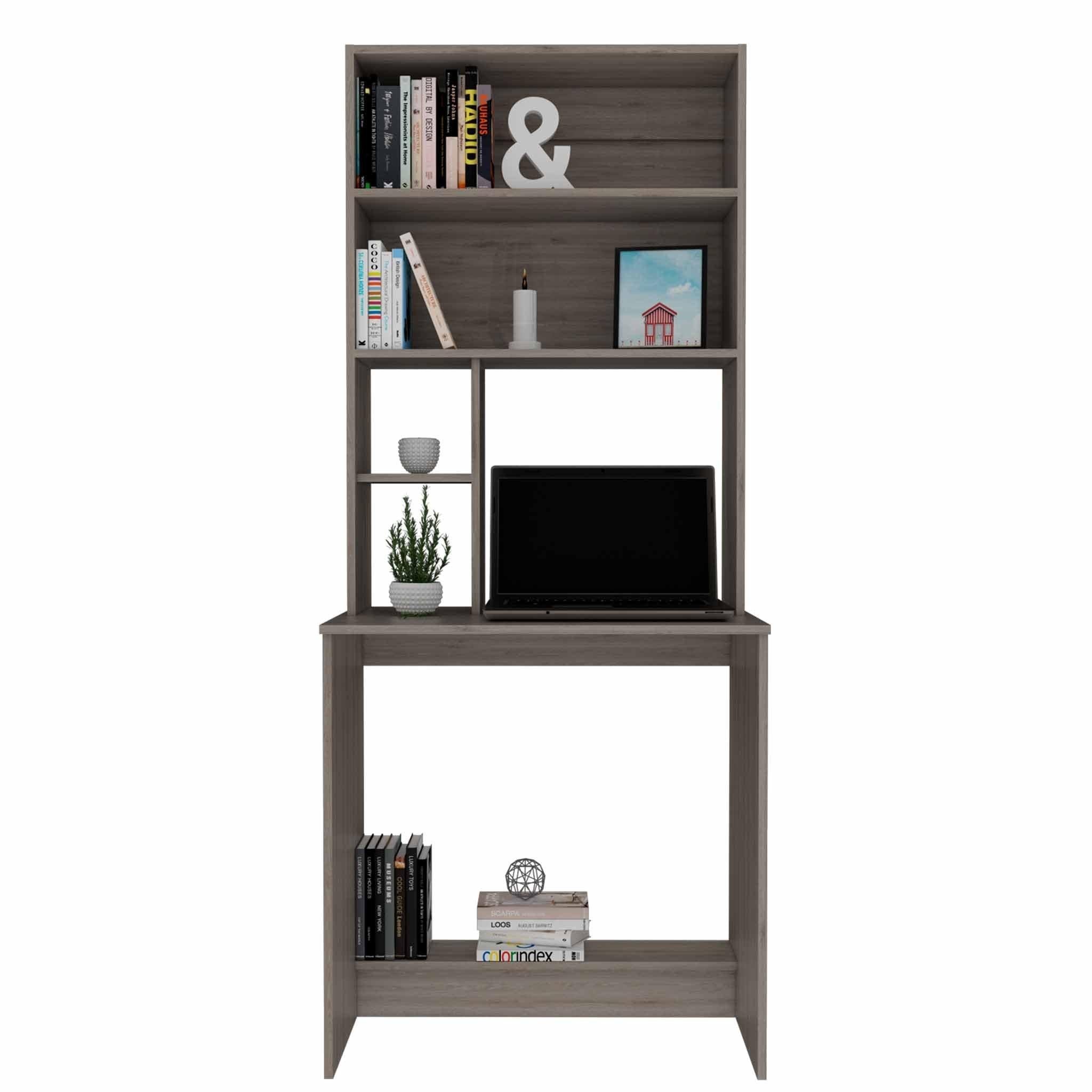 Milo Light Gray Computer Desk with Hutch