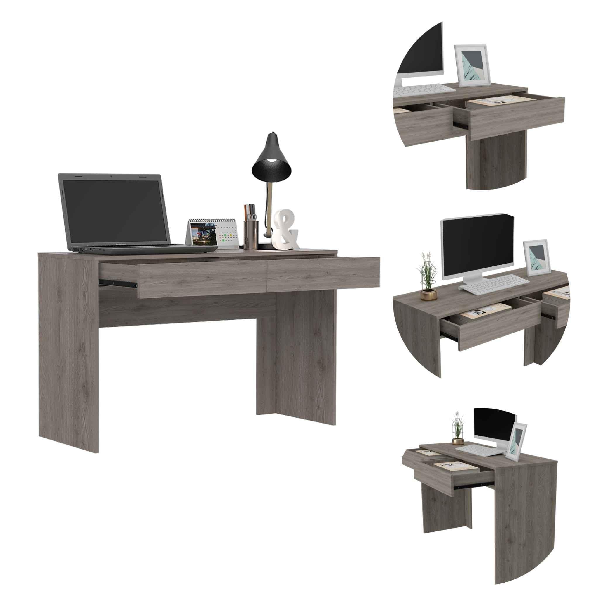 Clio Light Gray Computer Desk with Two Drawers