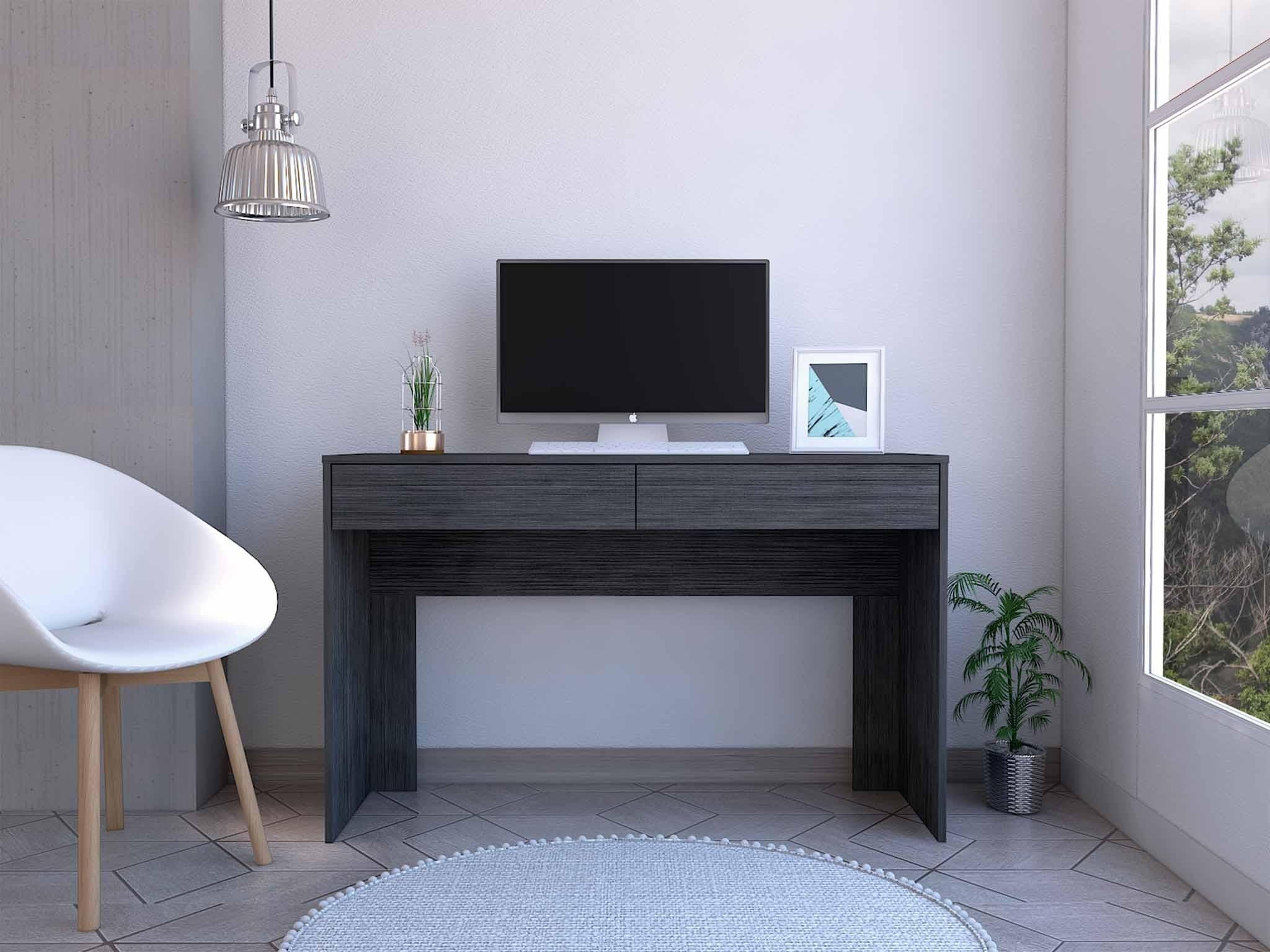 Clio Gray Oak Computer Desk with Two Drawers