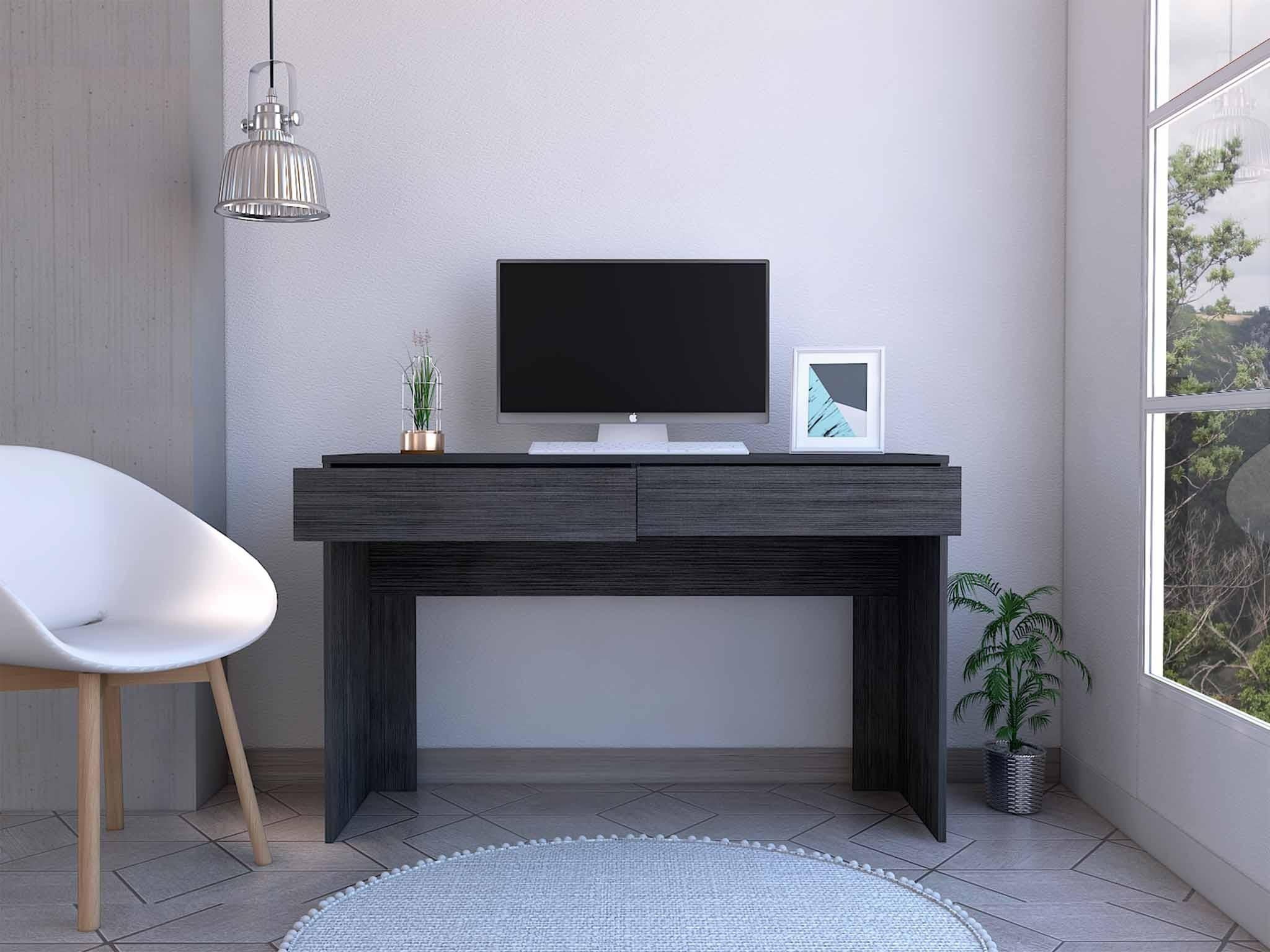 Clio Gray Oak Computer Desk with Two Drawers