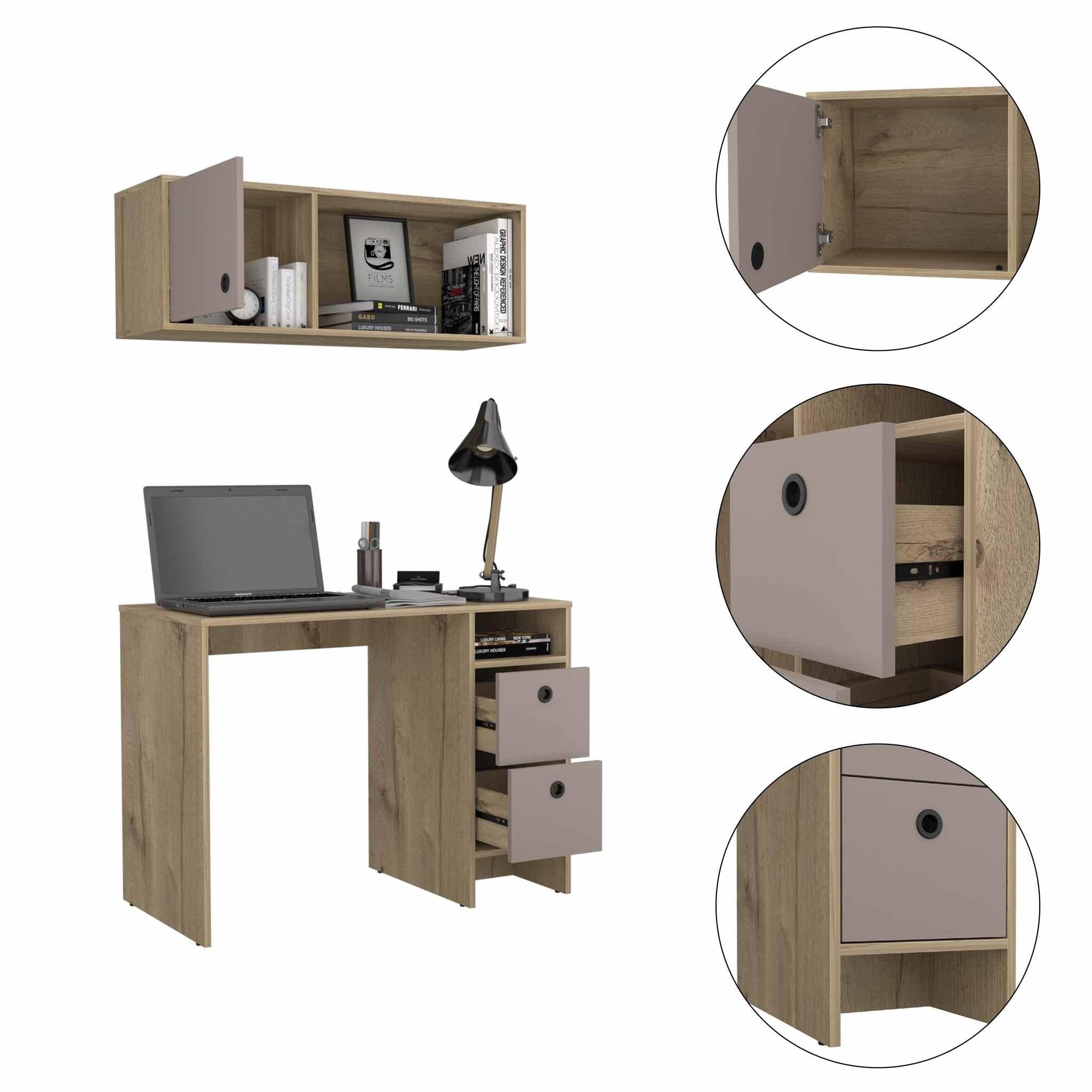 Mod Taupe and Natural Two Piece Desk and Shelve Set