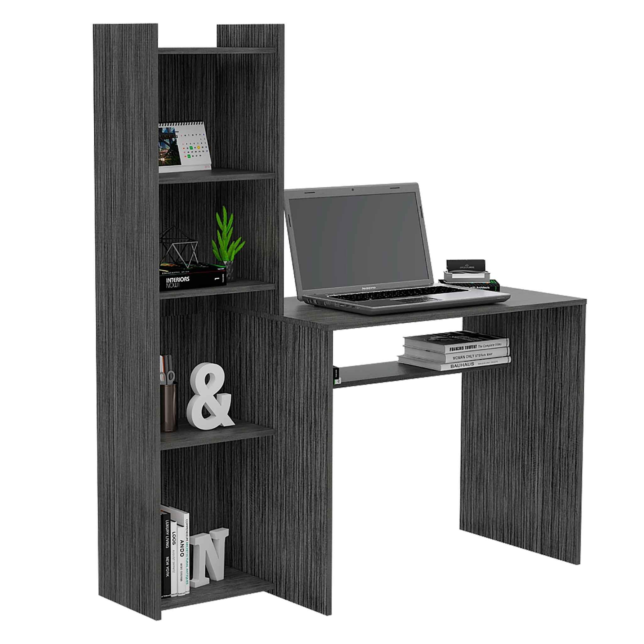 Mod Gray Computer Desk with Open Bookcase