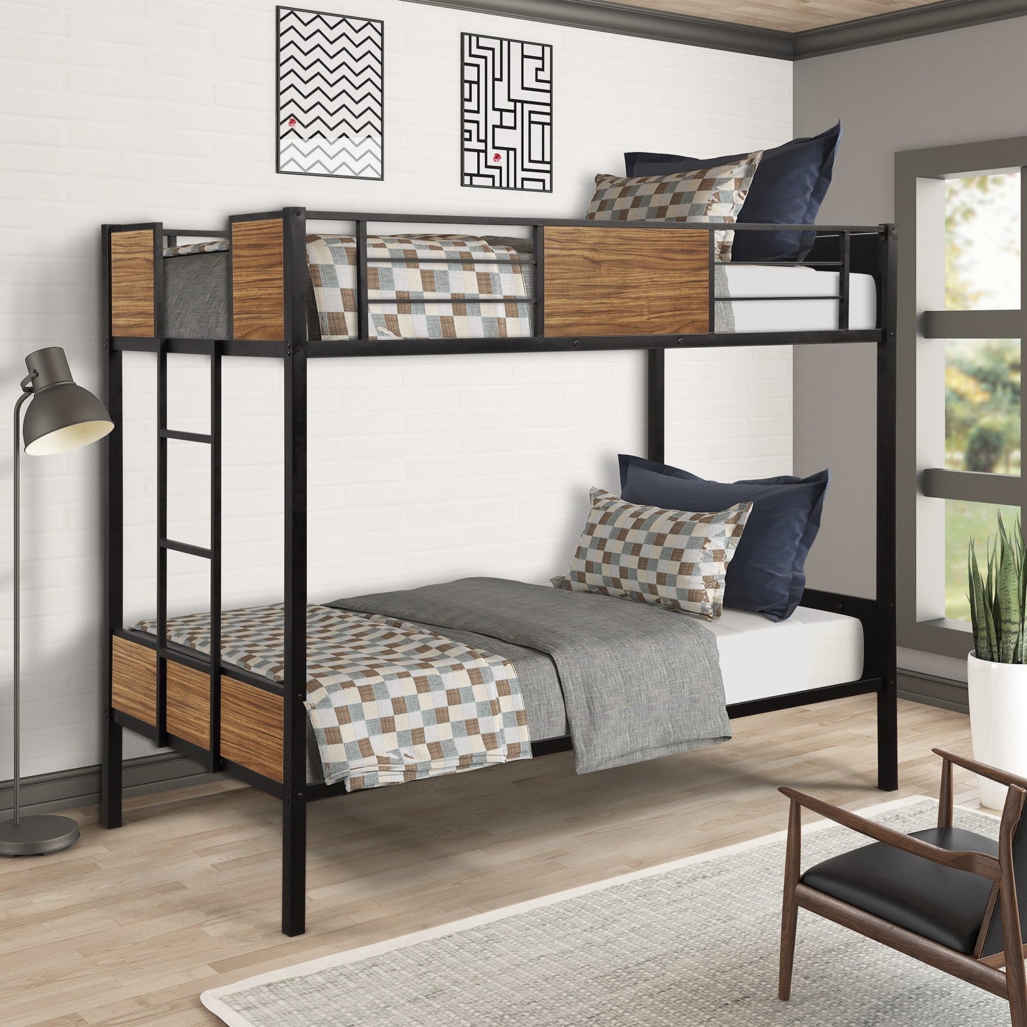 Black Brown Twin Over Twin Bunk Bed Default Title