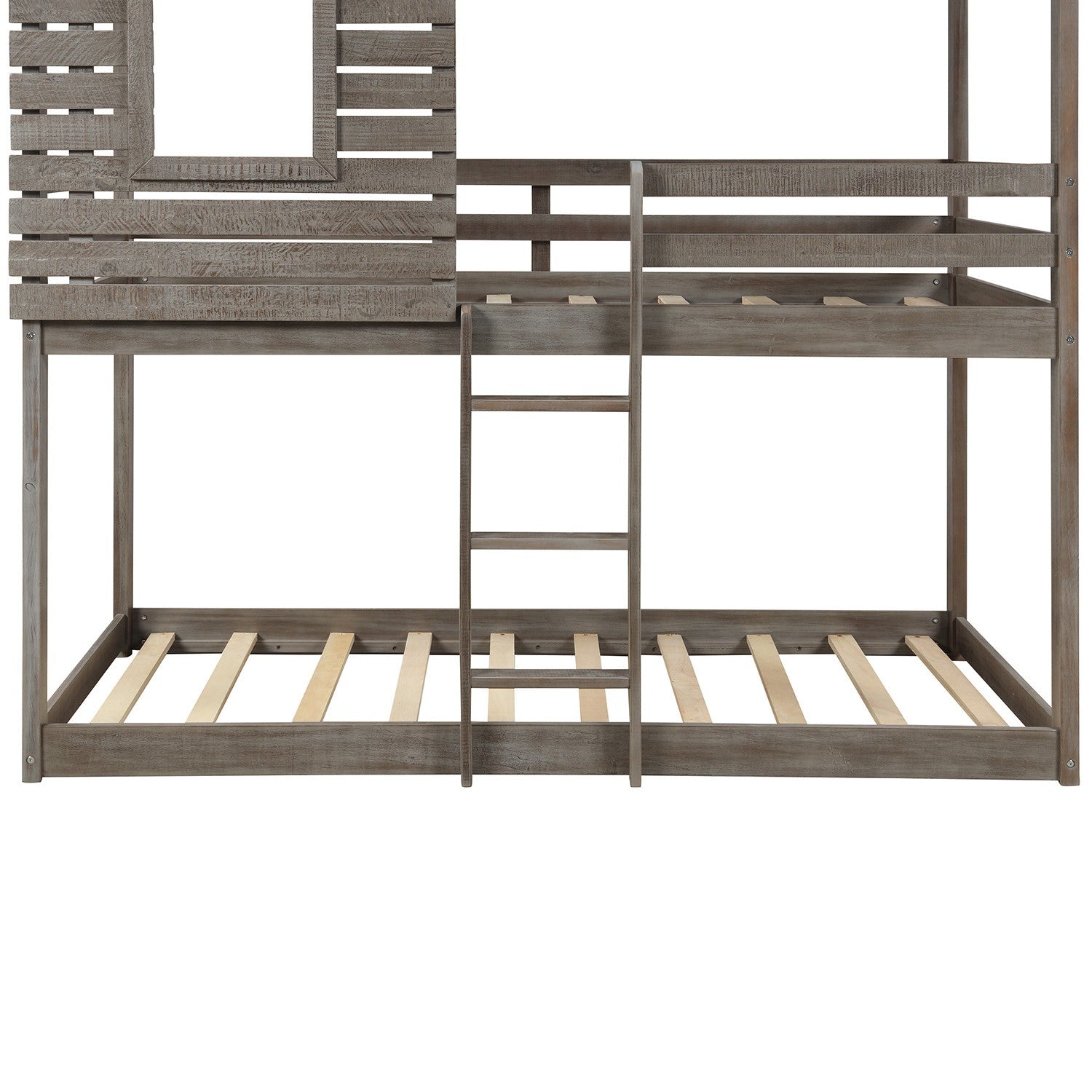 Antique Gray Twin Over Twin Bunk Bed with Roof