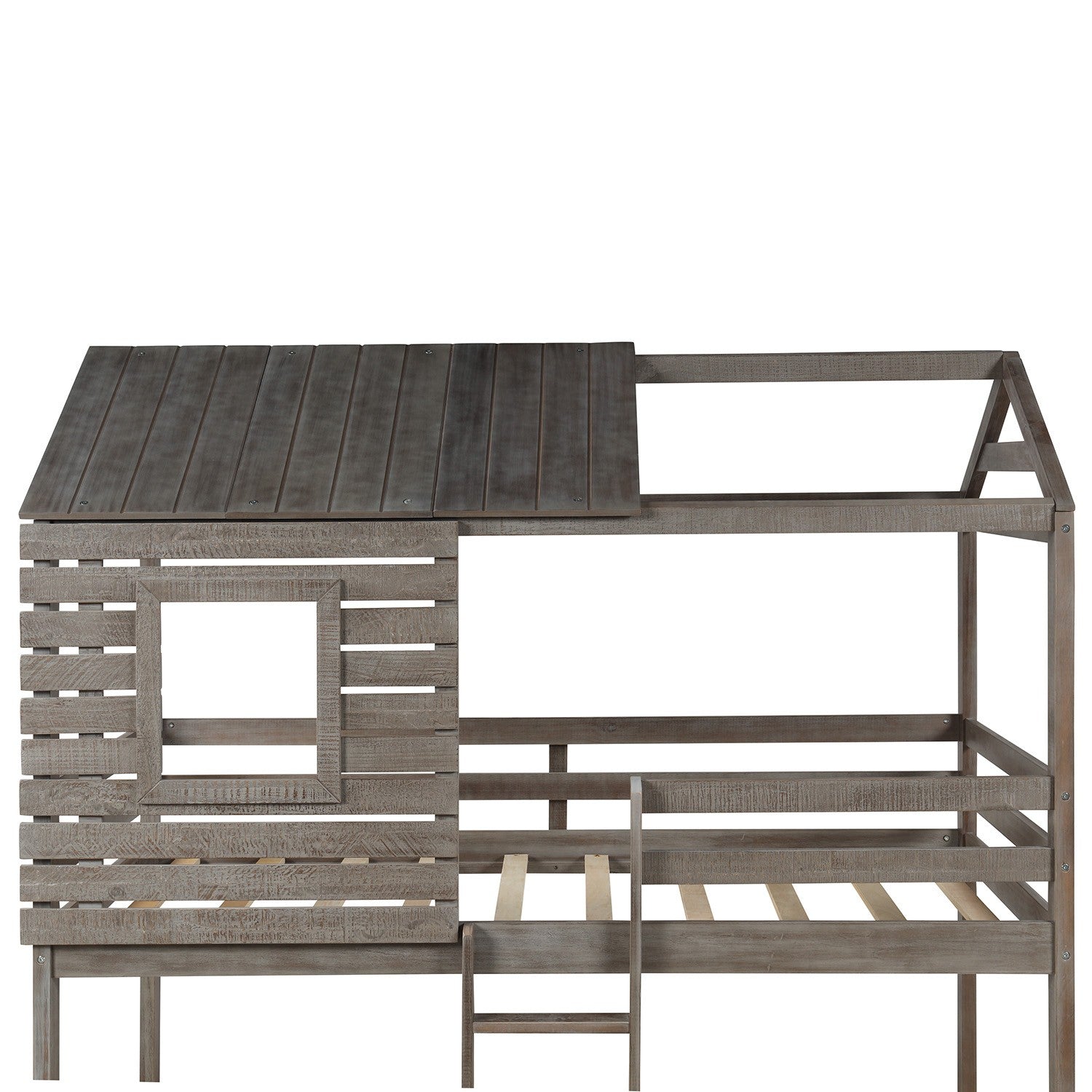 Antique Gray Twin Over Twin Bunk Bed with Roof