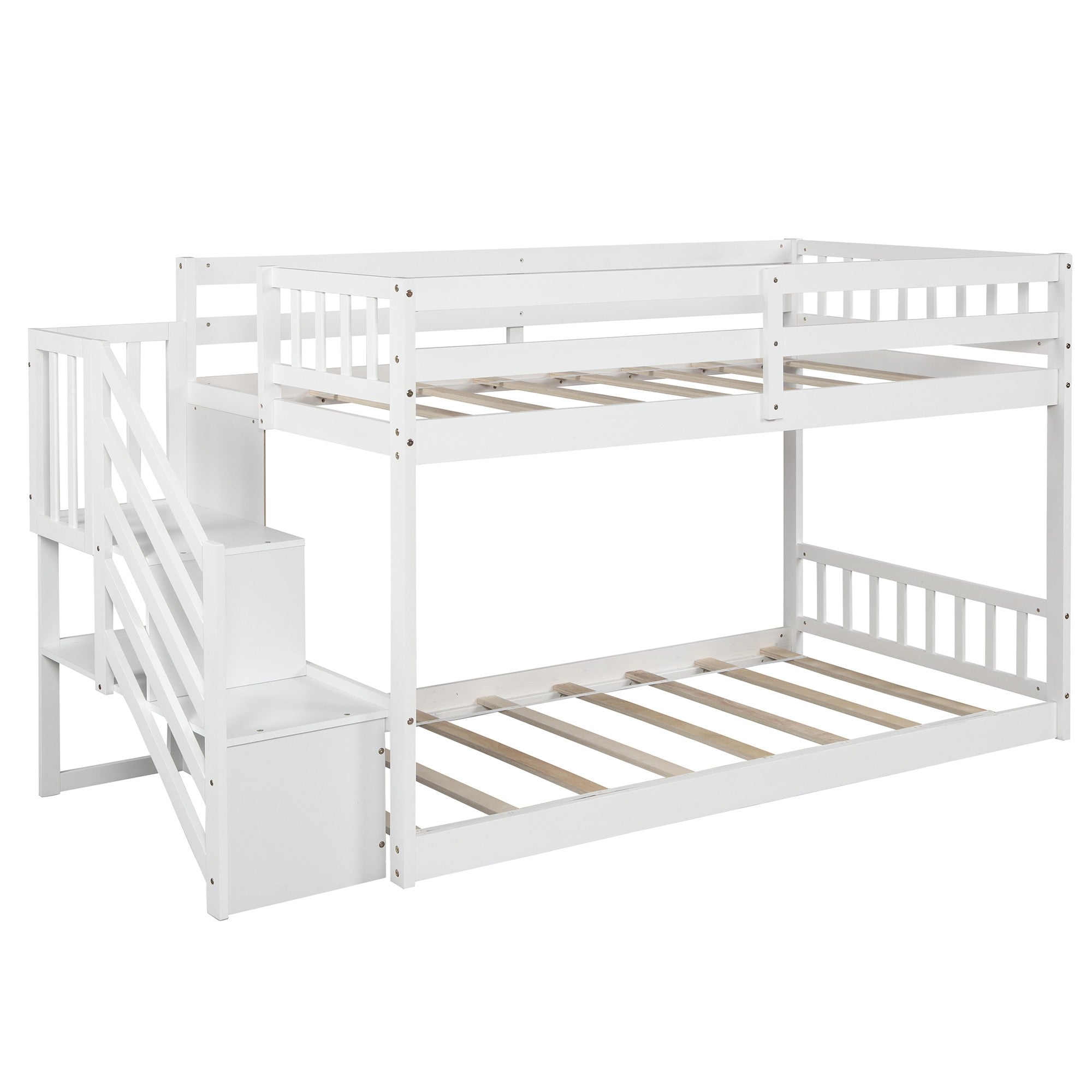 White Twin Over Twin Staircase Bunk Bed Default Title