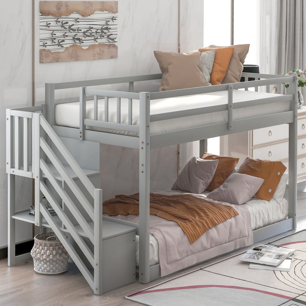 Gray Twin Over Twin Staircase Bunk Bed Default Title