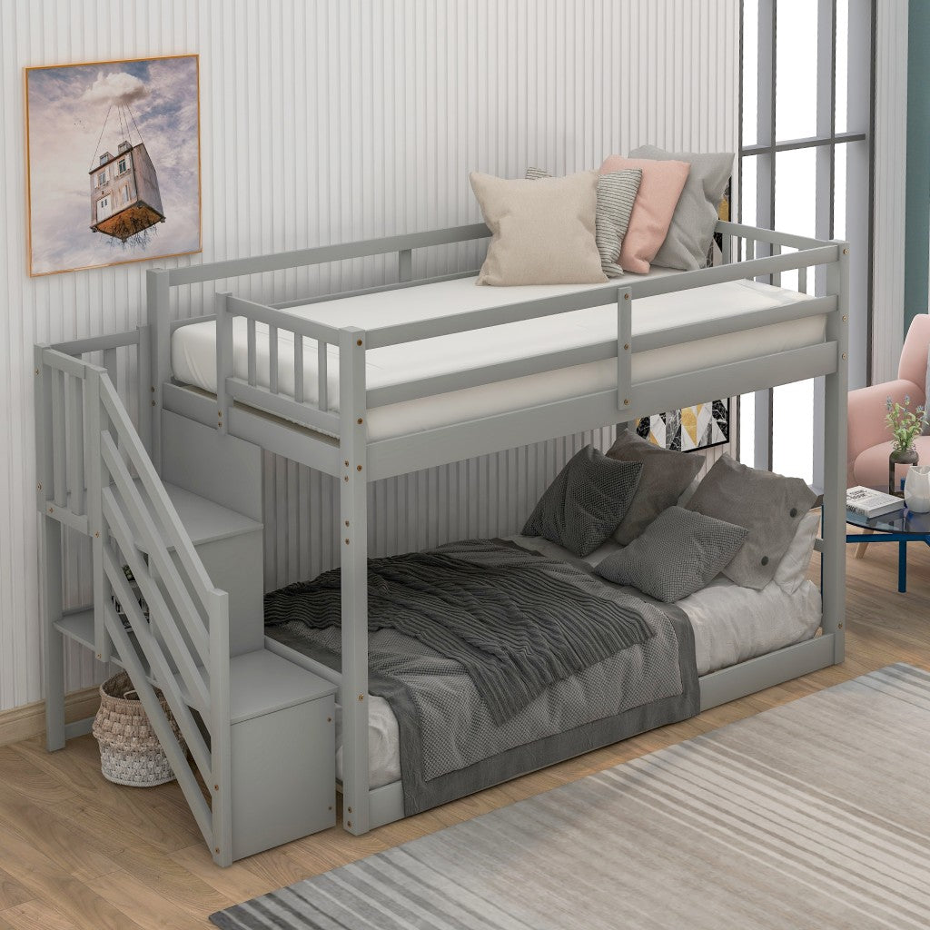 Gray Twin Over Twin Staircase Bunk Bed Default Title