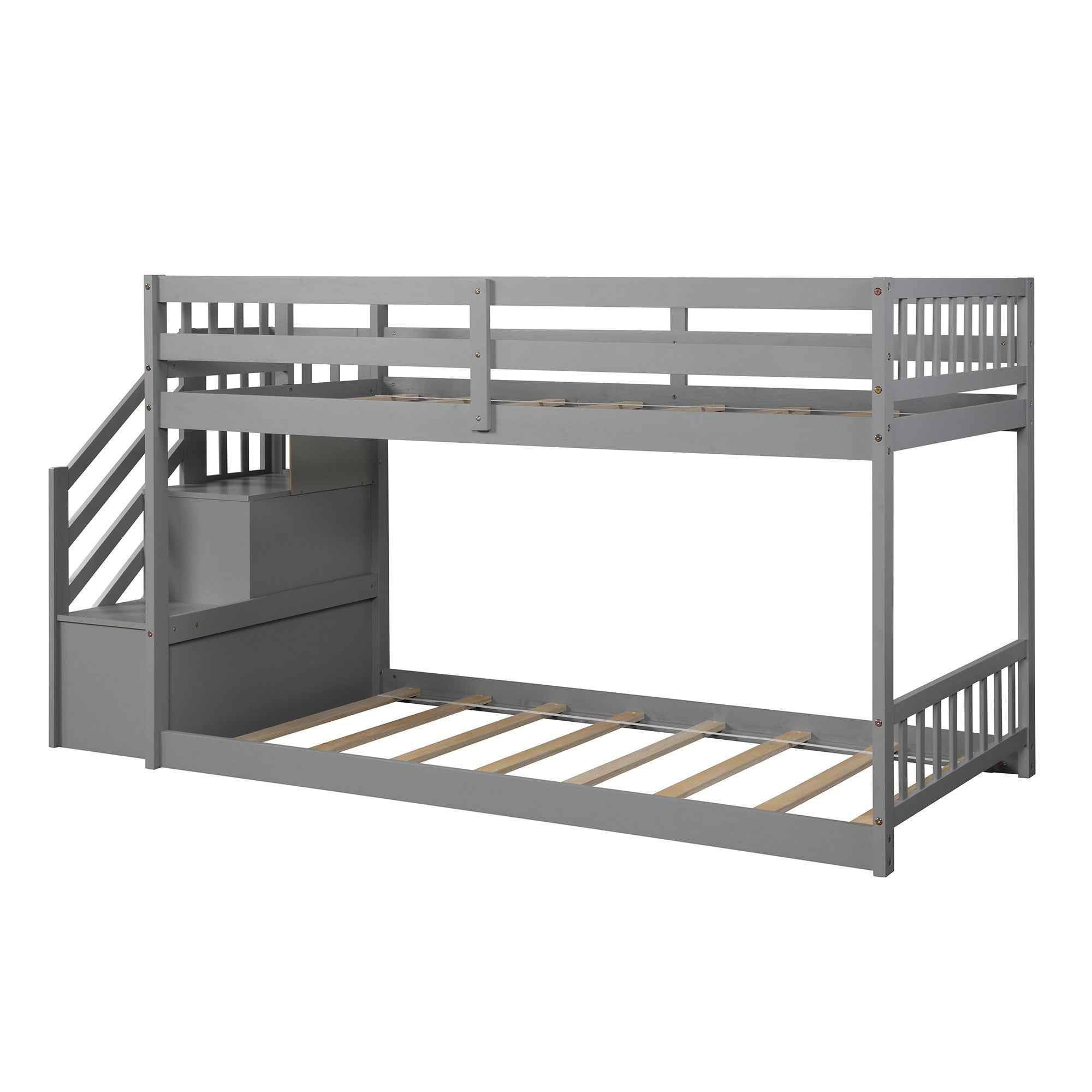 Gray Twin Over Twin Staircase Bunk Bed