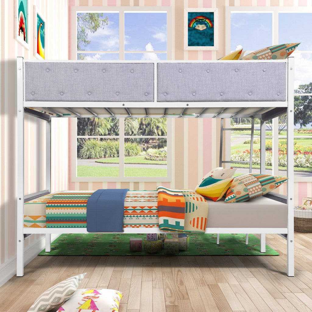 White Gray Twin Over Twin Upholstered Bunk Bed