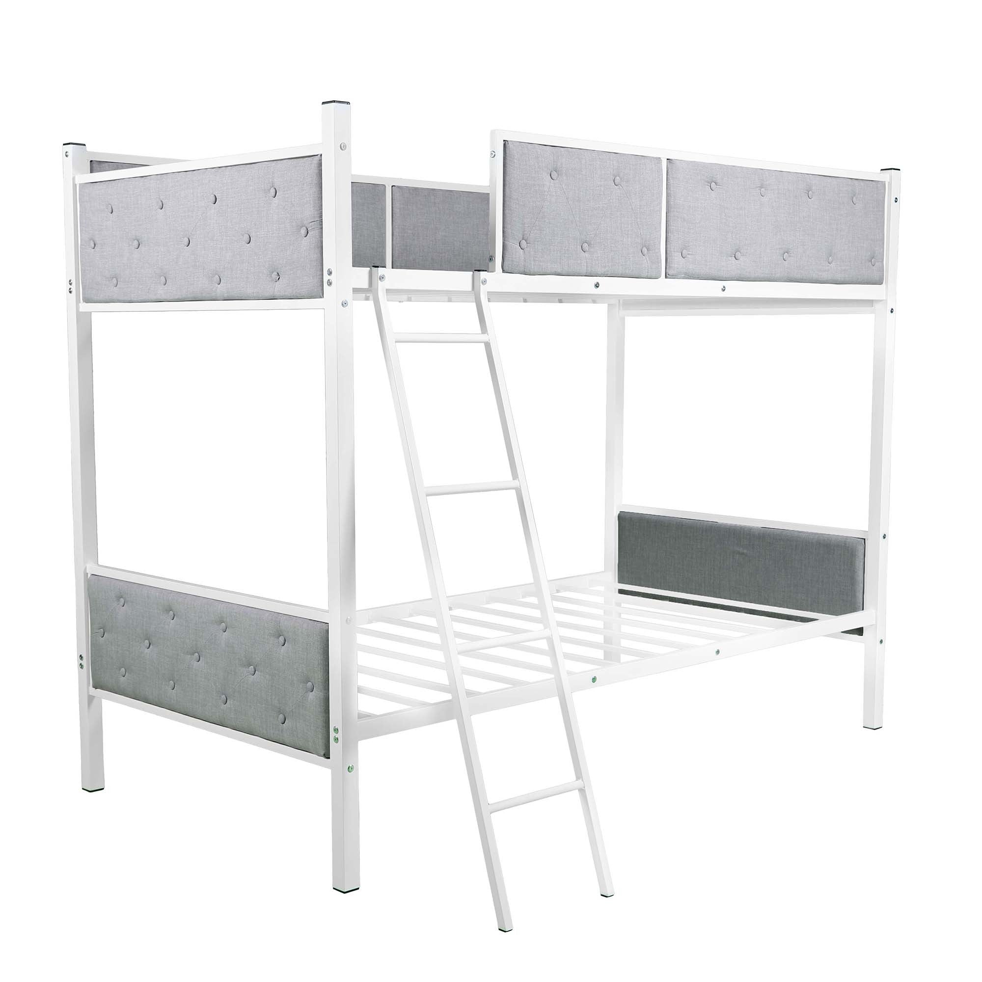 White Gray Twin Over Twin Upholstered Bunk Bed