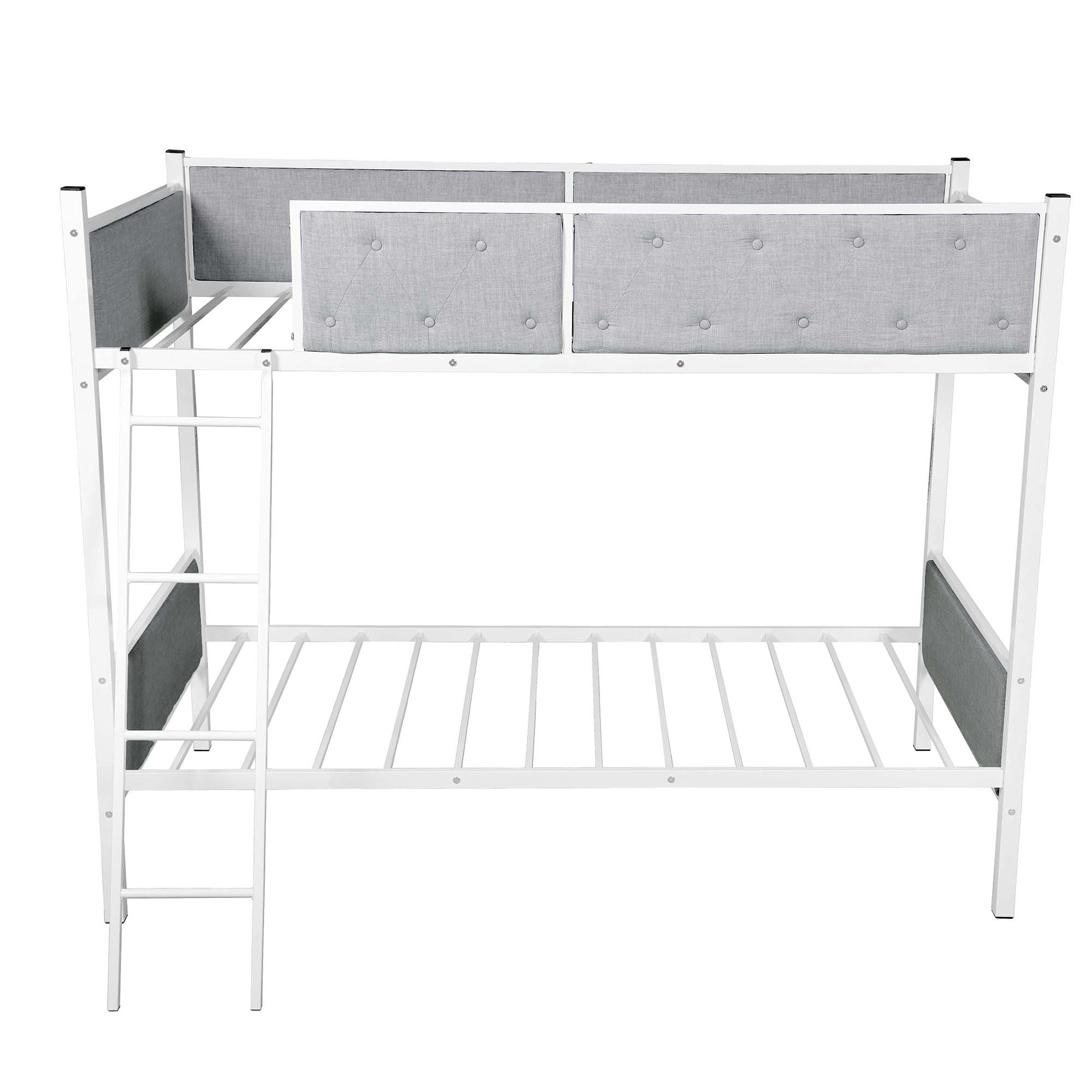 White Gray Twin Over Twin Upholstered Bunk Bed