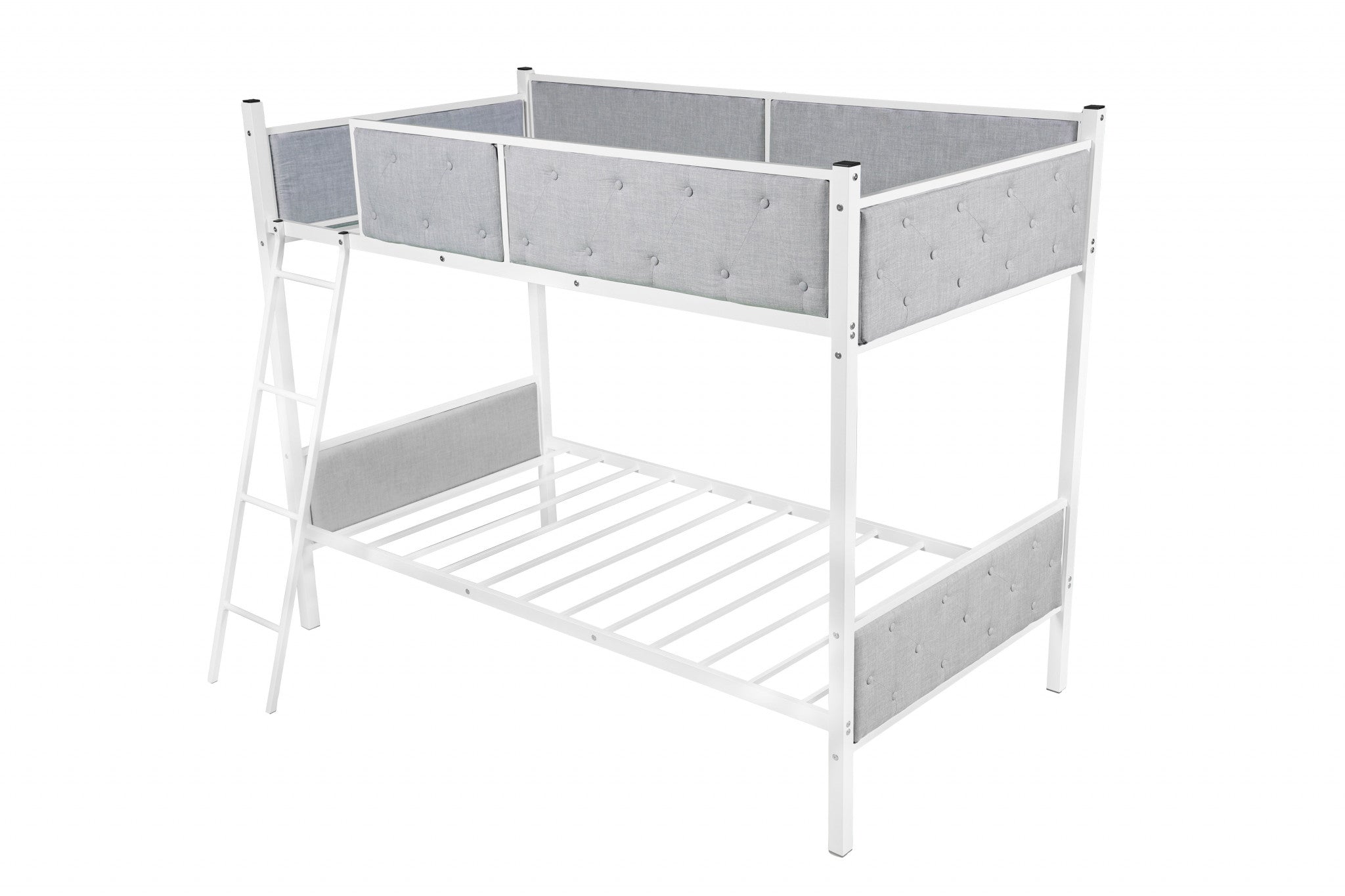 White Gray Twin Over Twin Upholstered Bunk Bed