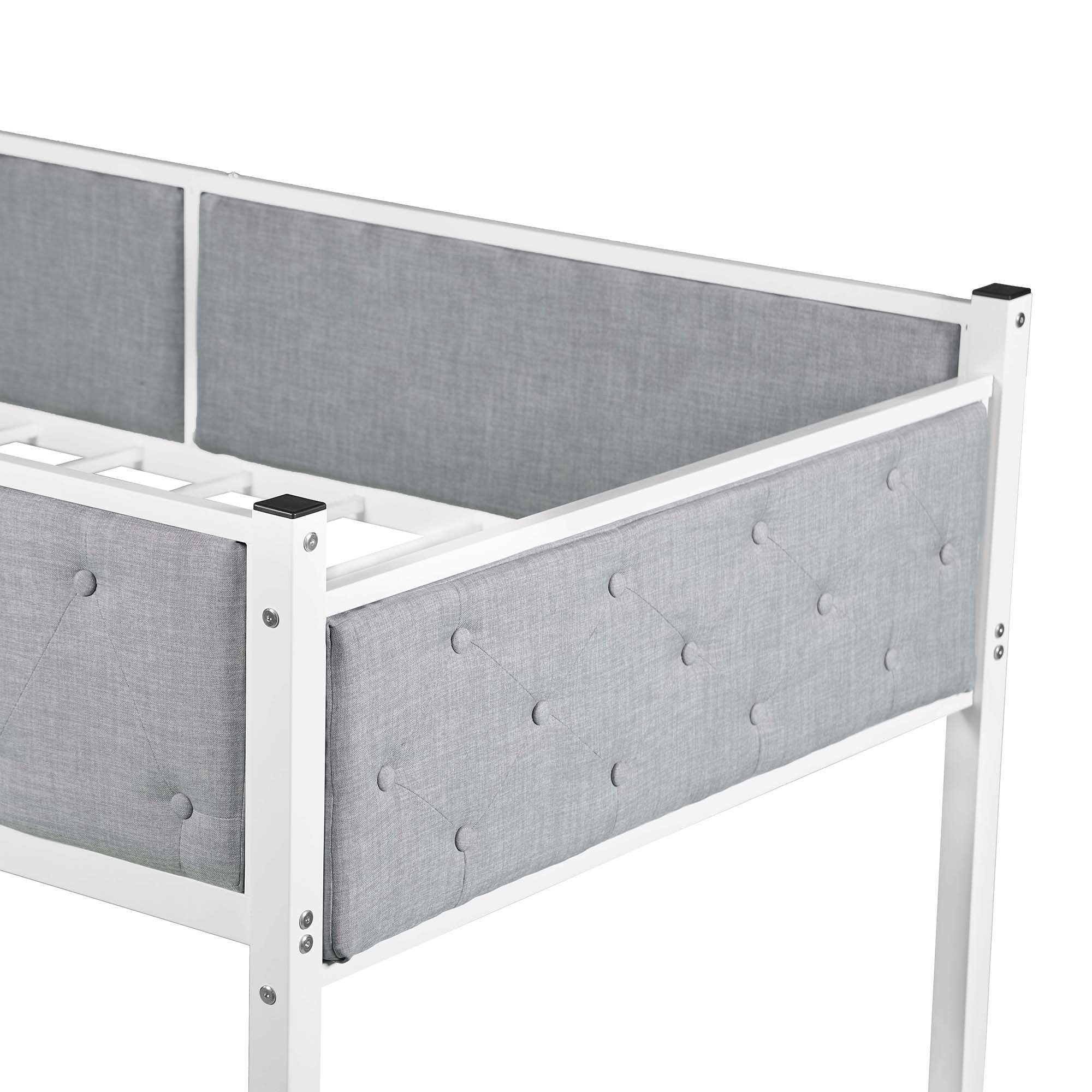 White Gray Twin Over Twin Upholstered Bunk Bed