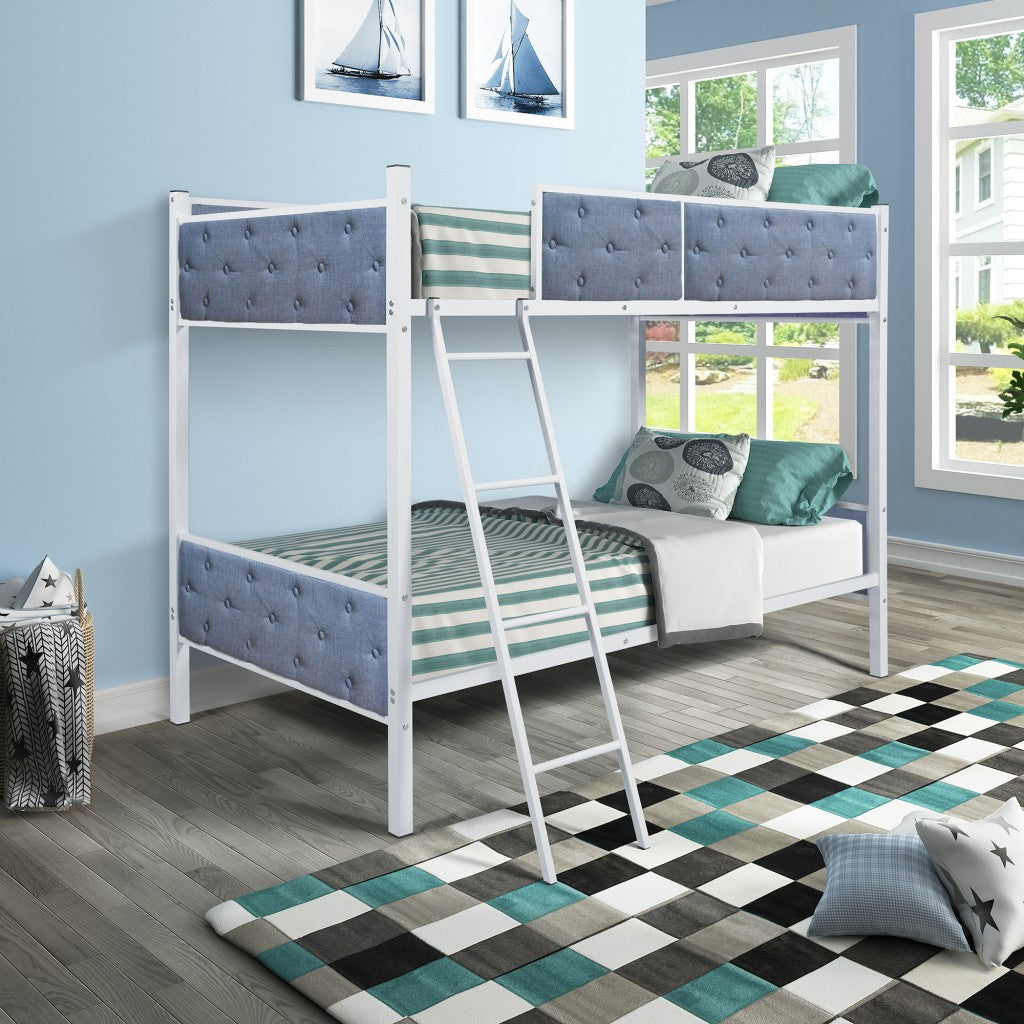 White Blue Twin Over Twin Upholstered Bunk Bed Default Title