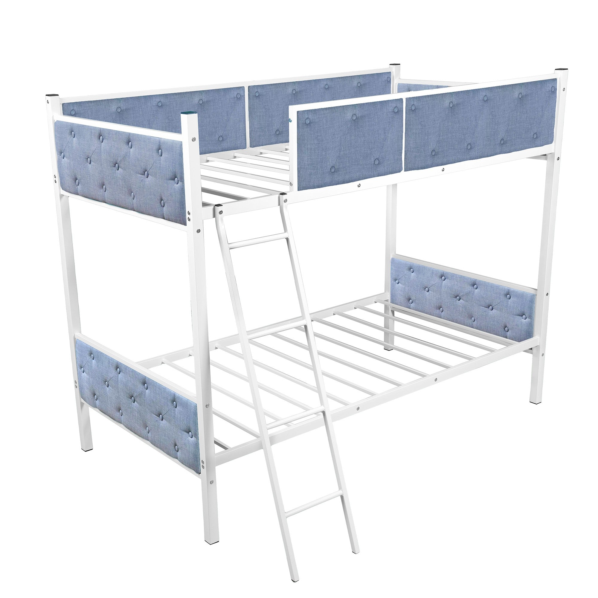 White Blue Twin Over Twin Upholstered Bunk Bed Default Title