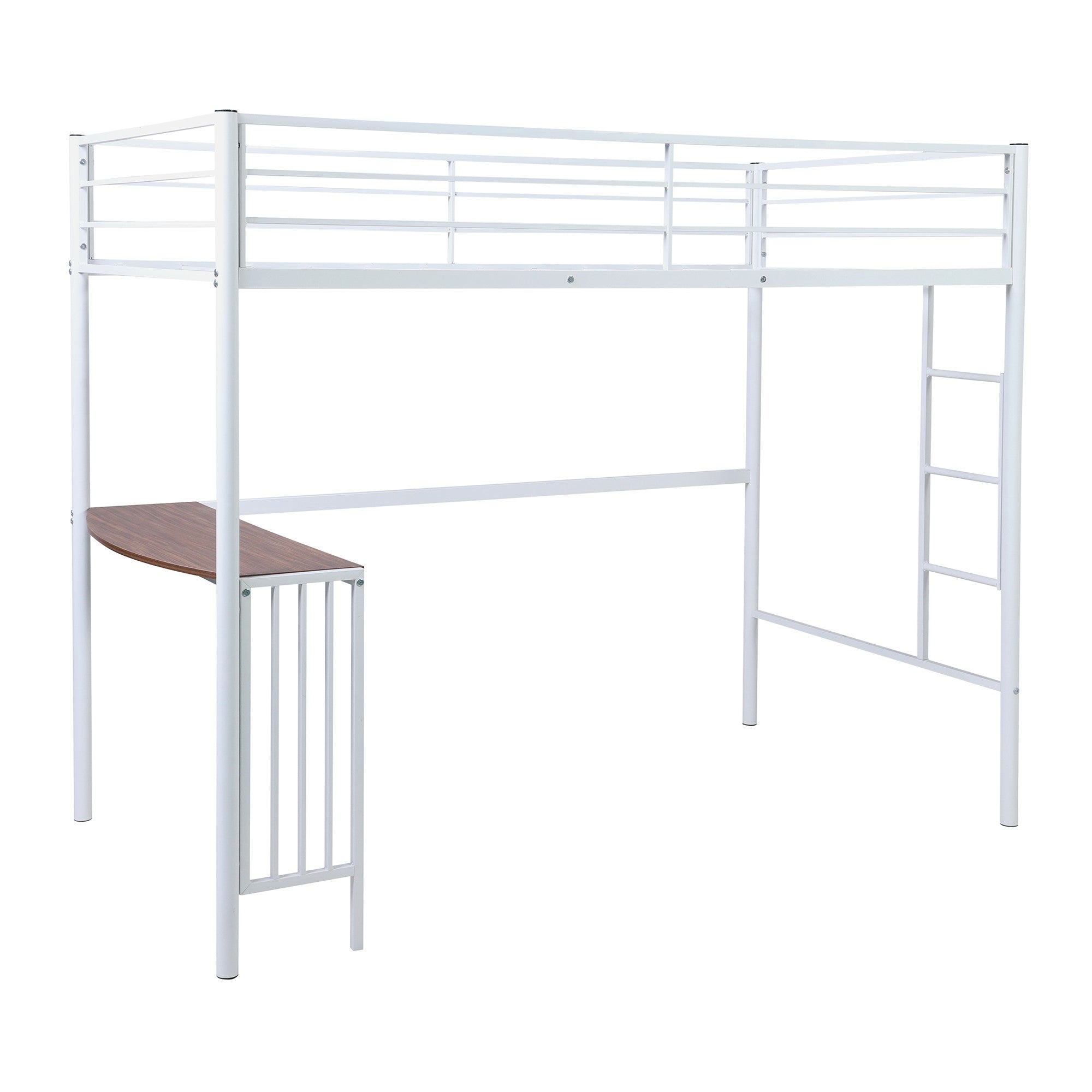 White Twin Over Full Size Metal Bunk Bed with Desk