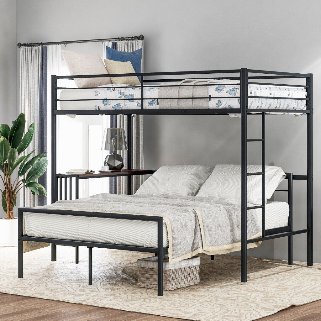 Black Twin Over Full Size Metal Bunk Bed with Desk Default Title