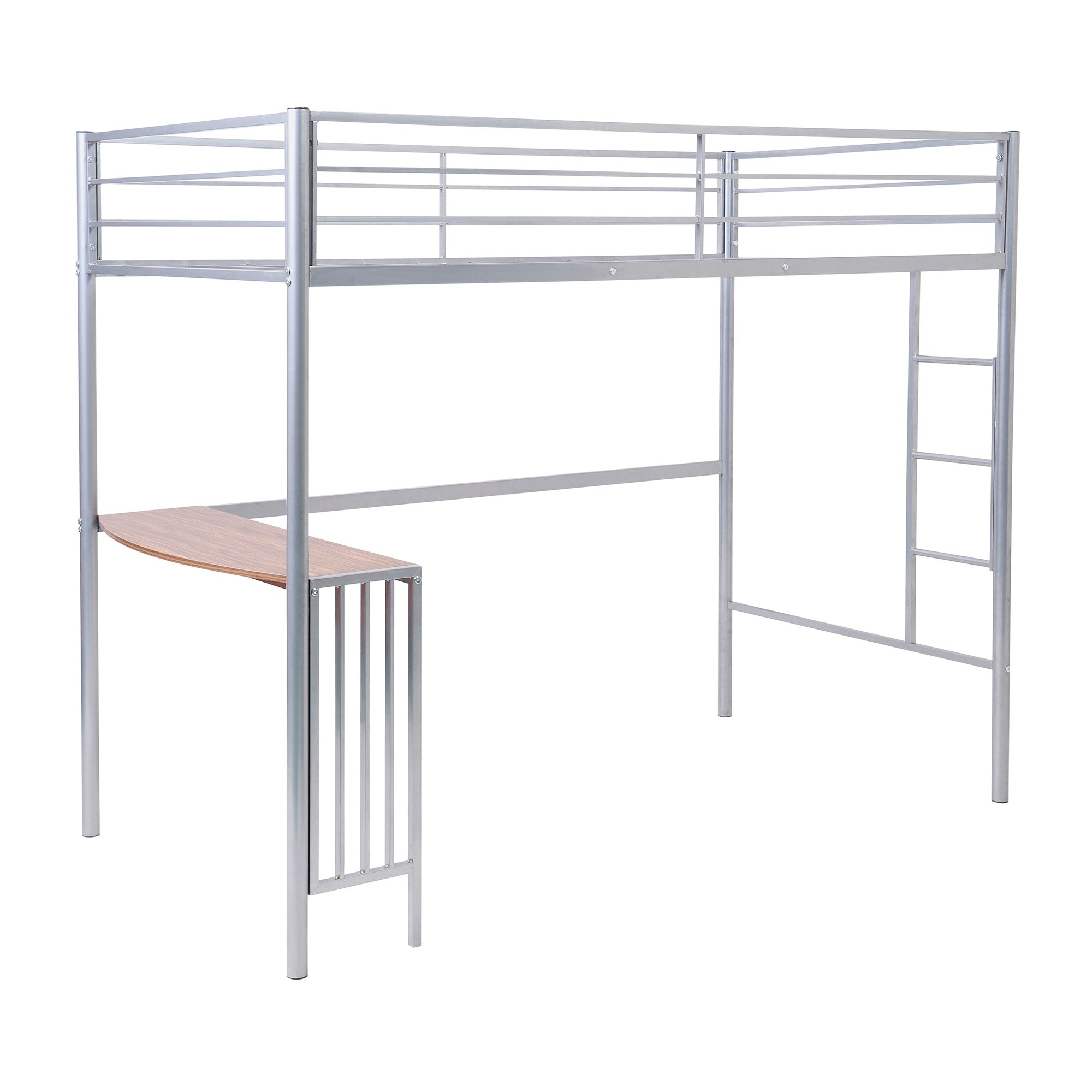 Silver Twin Over Full Size Metal Bunk Bed with Desk