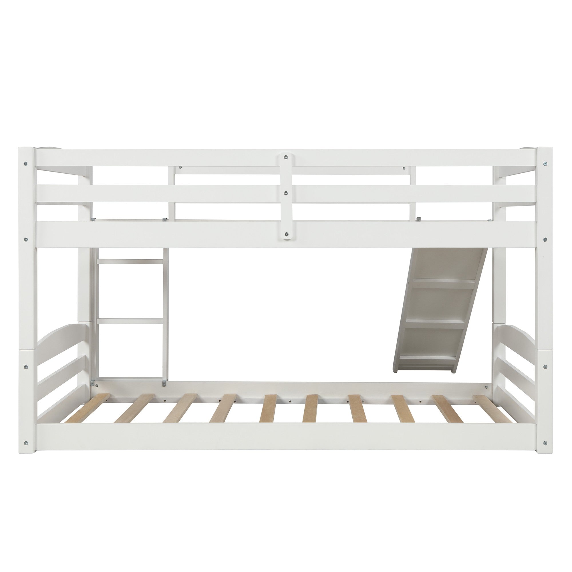 White Twin Over Twin Low Bunk Bed With Slide Default Title