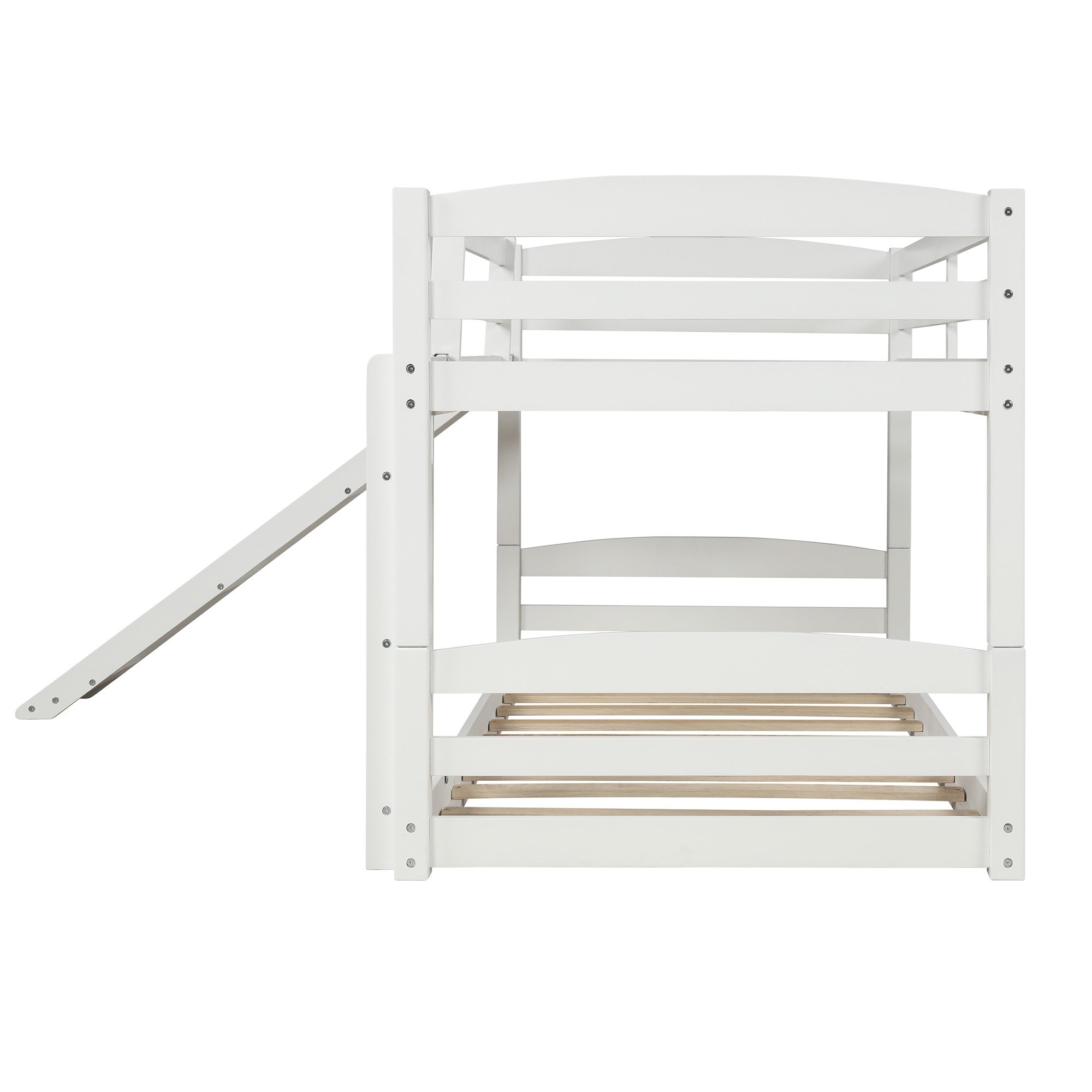 White Twin Over Twin Low Bunk Bed With Slide Default Title