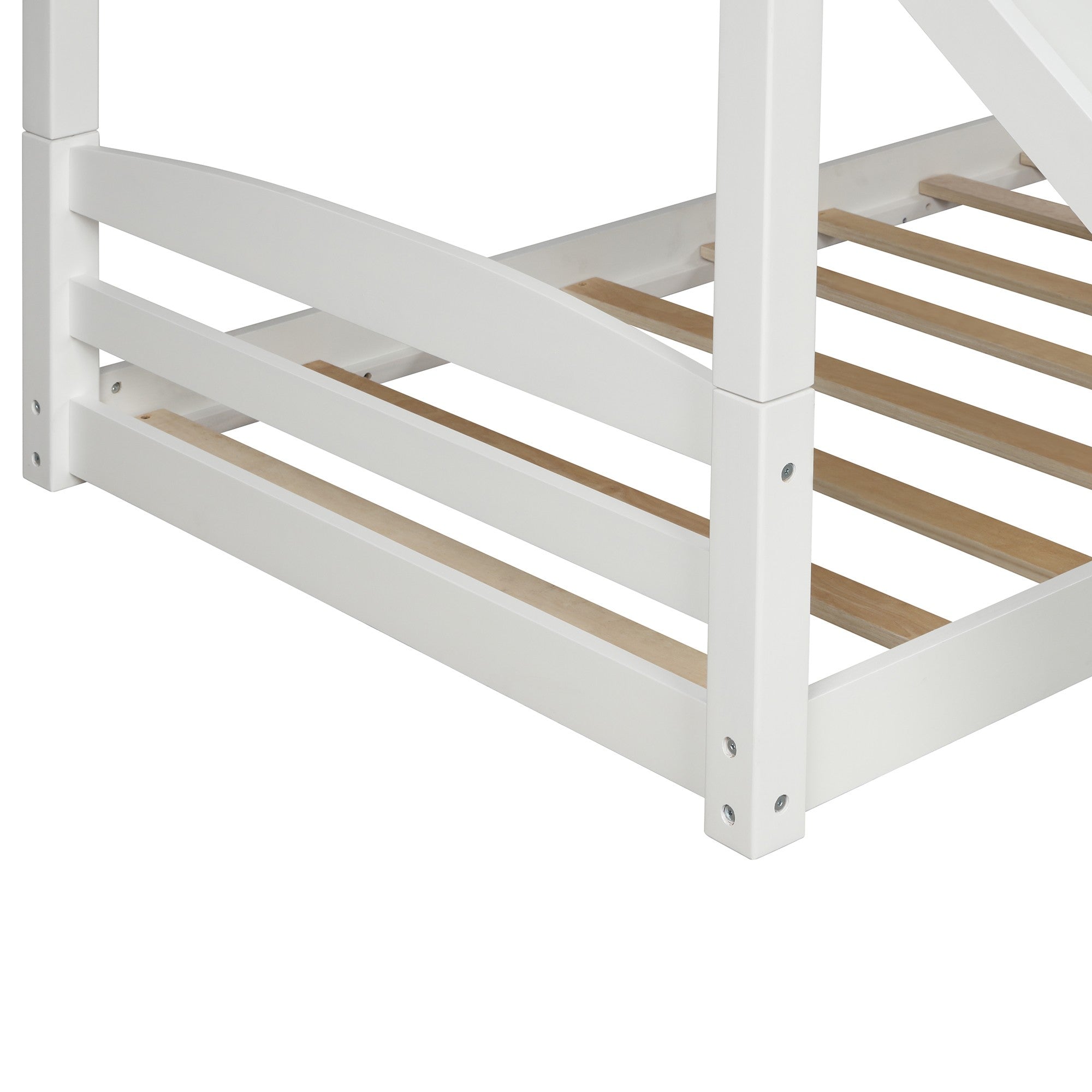 White Twin Over Twin Low Bunk Bed With Slide