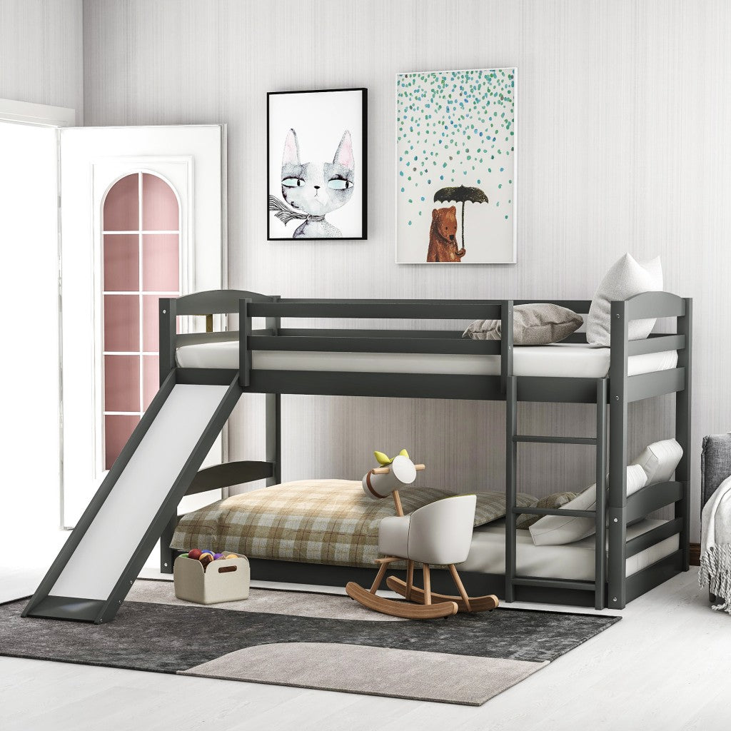 Gray Twin Over Twin Low Bunk Bed With Slide Default Title