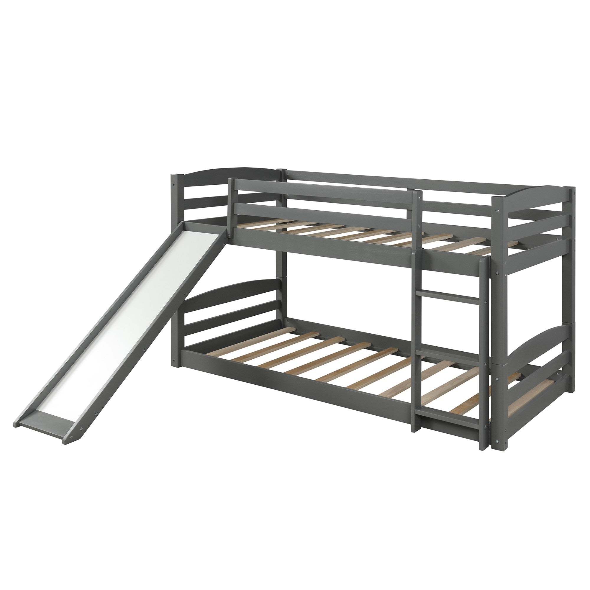 Gray Twin Over Twin Low Bunk Bed With Slide Default Title