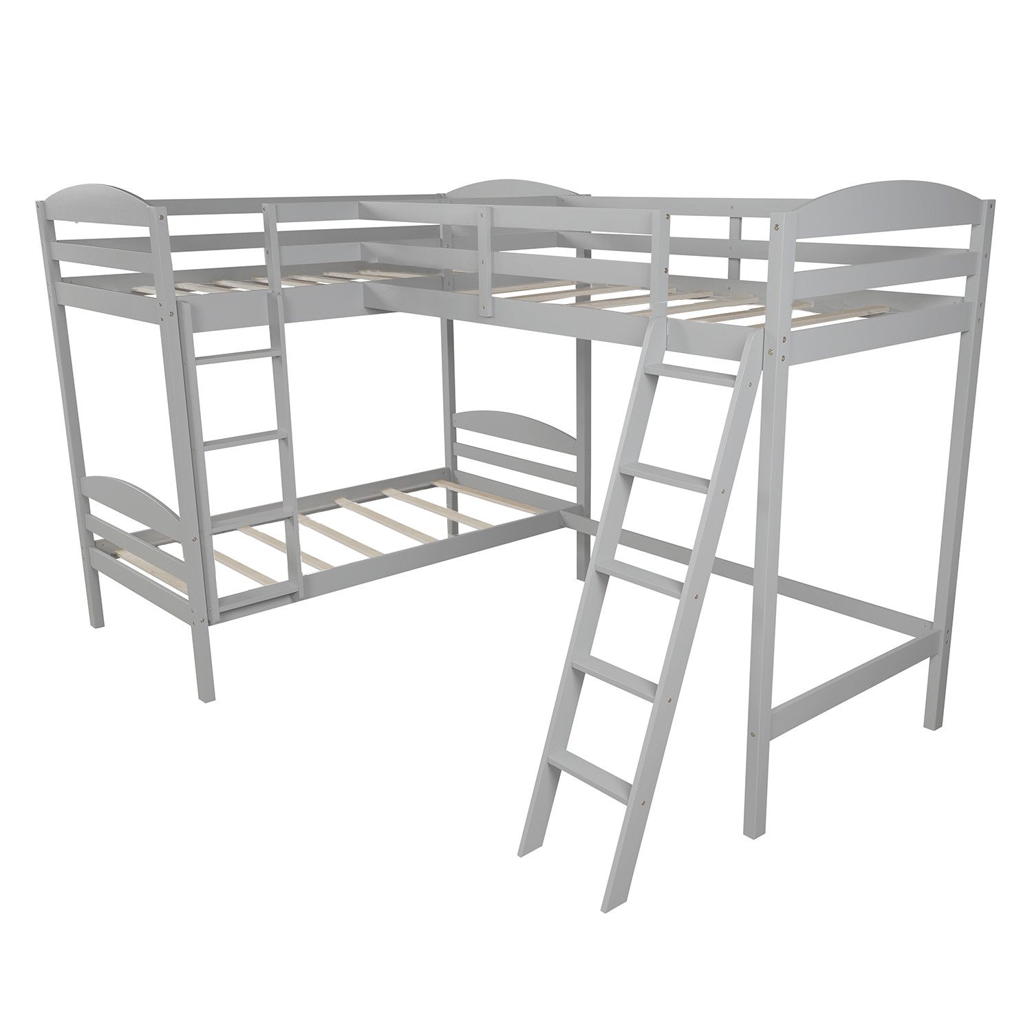 Gray L Shaped Triple Bunk Bed