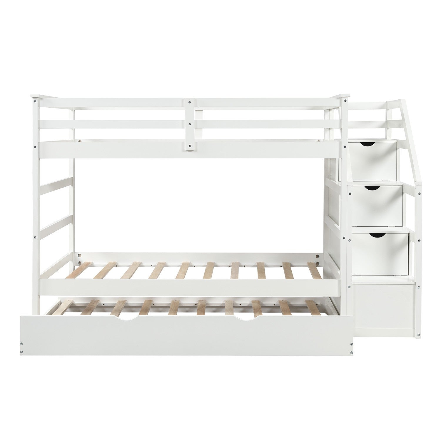 White Twin Over Twin Bunk Bed with Trundle