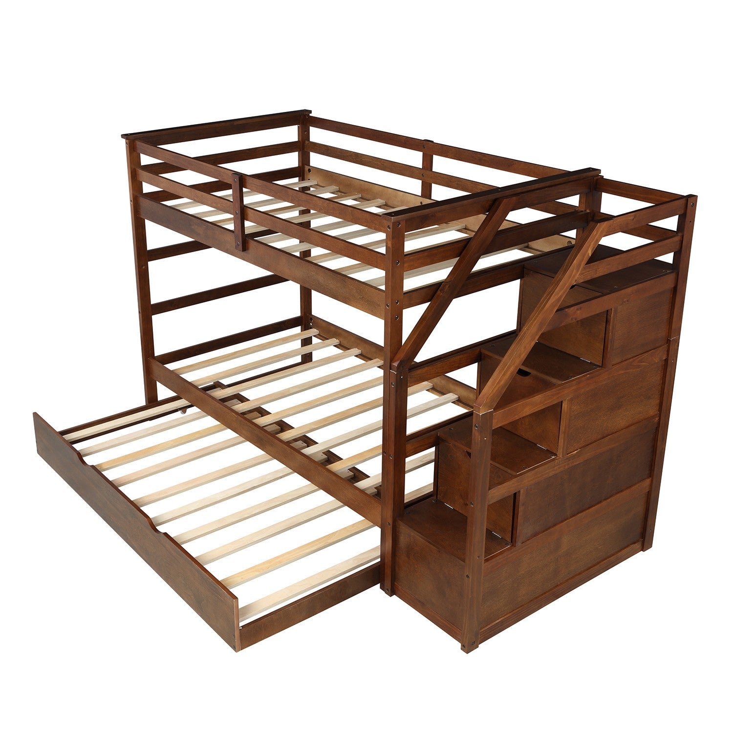 Walnut Twin Over Twin Bunk Bed with Trundle