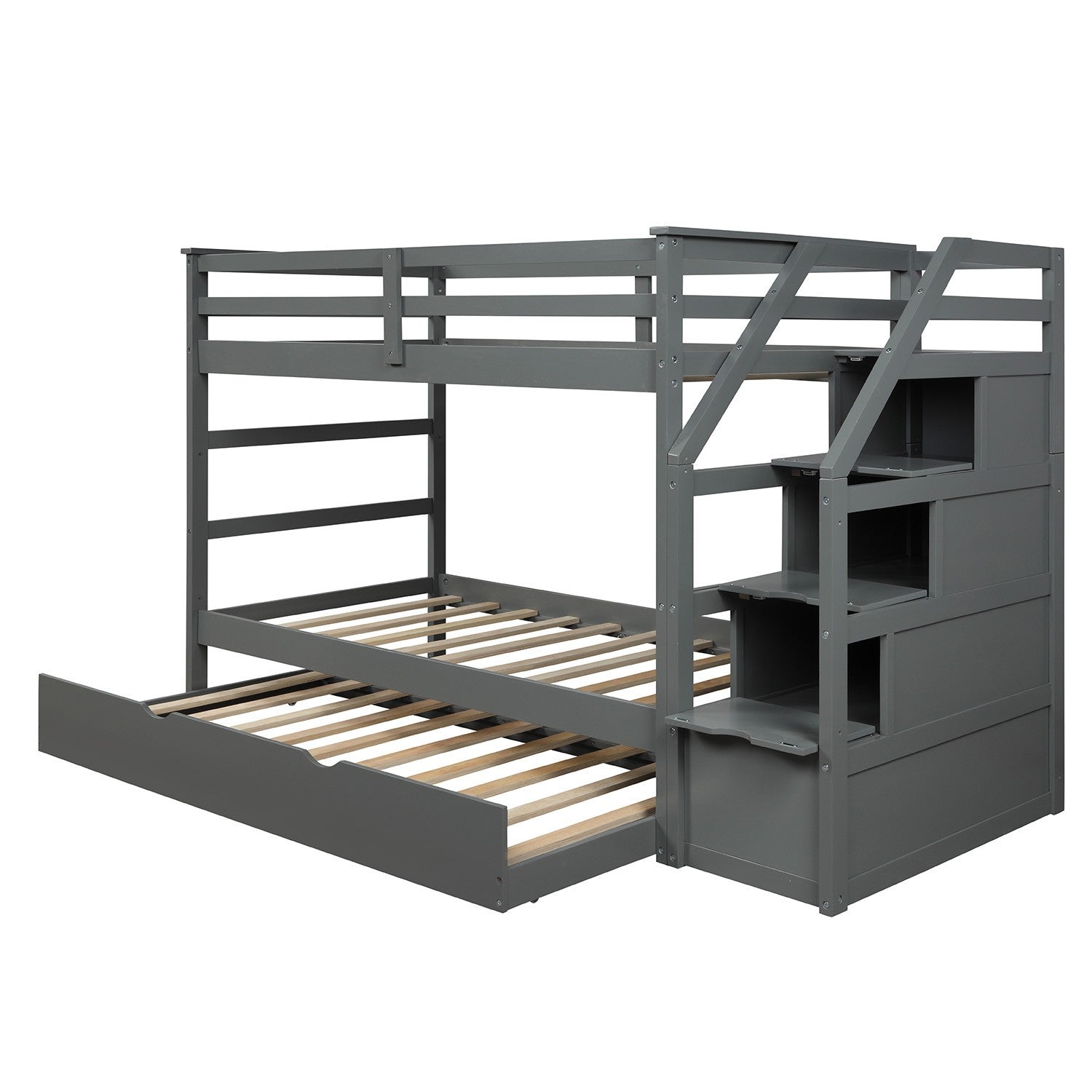 Gray Twin Over Twin Bunk Bed with Trundle Default Title