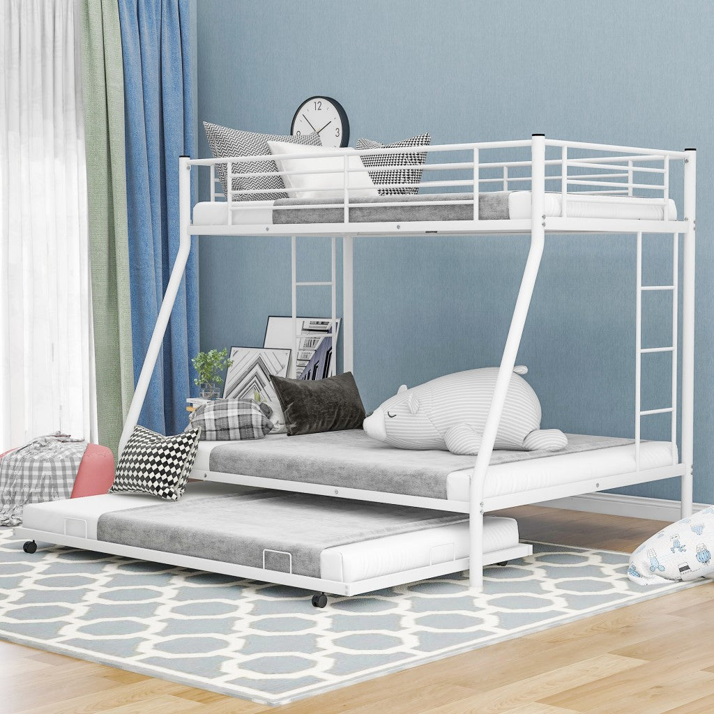 White Twin Over Full Size Bunk Bed with Trundle