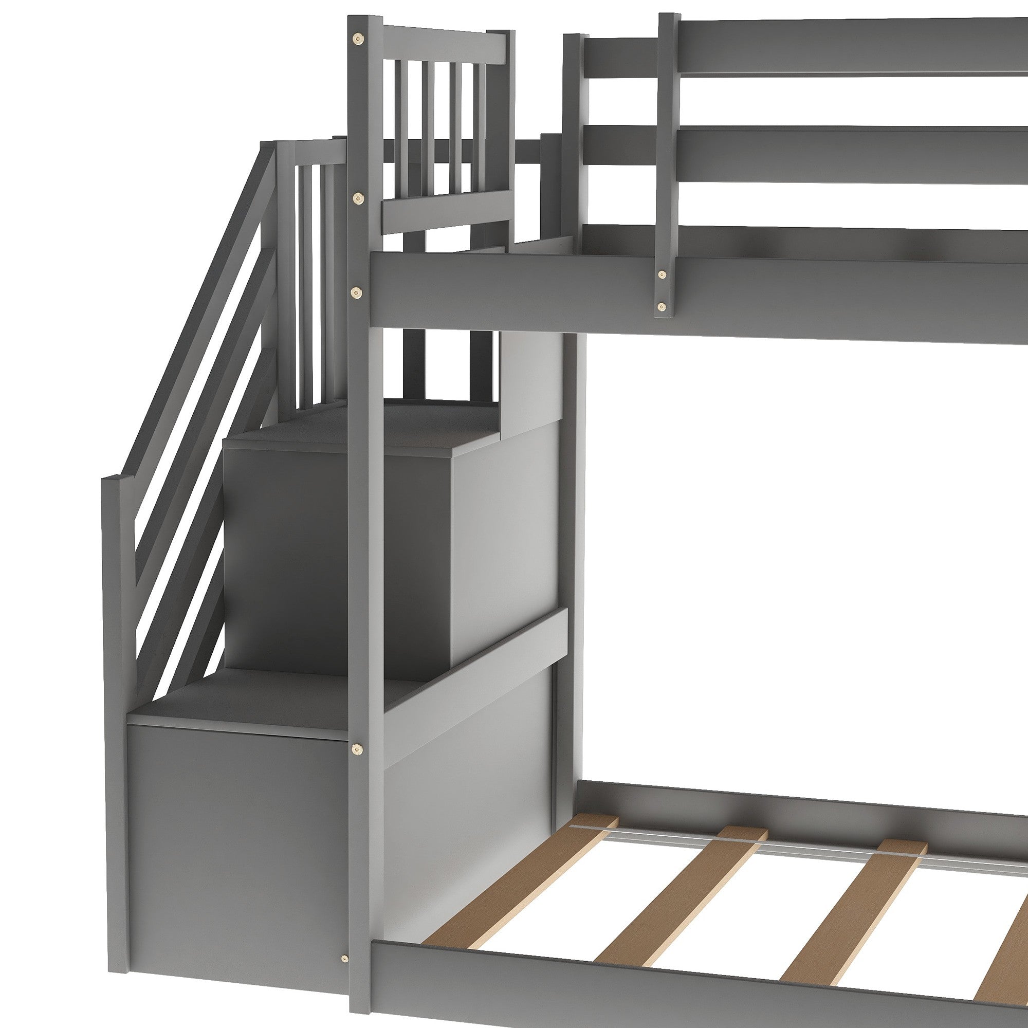Gray Twin Over Twin Bunk Bed with Stairway and Slide